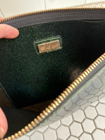 Hobo Emerald Green Glitter Patent Leather Zip Clutch