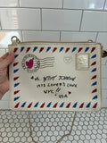 Betsey Johnson S.W.A.K. Airmail Envelope Crossbody Bag | Gold Chain | Hot Pink Rose Interior