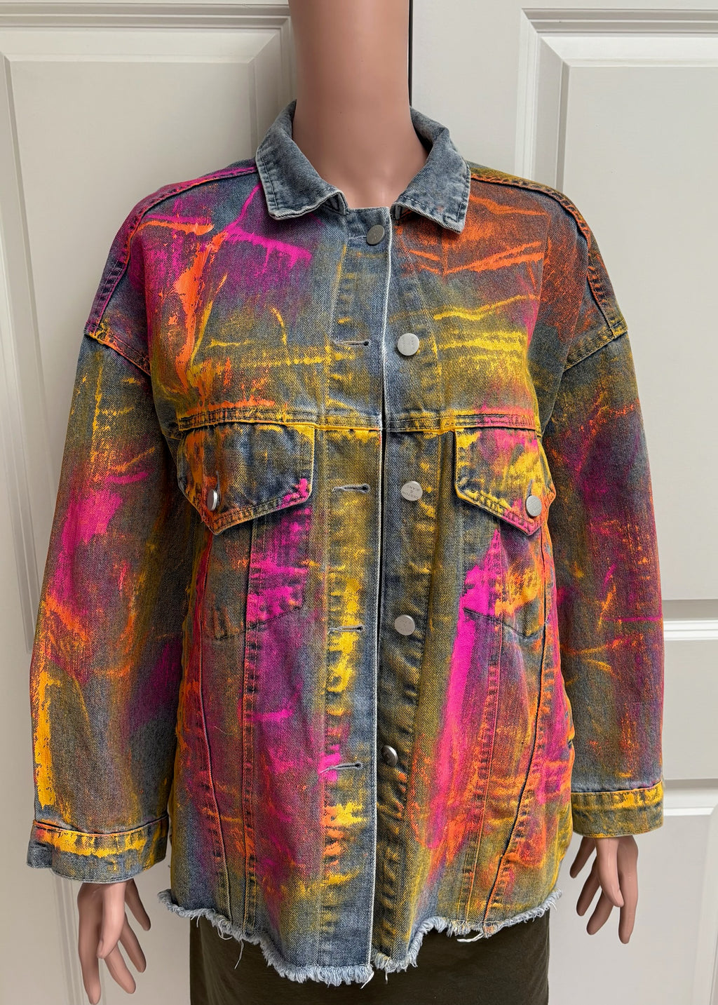 AKIRA Neon Graffiti Splatter Denim Jacket — Oversized