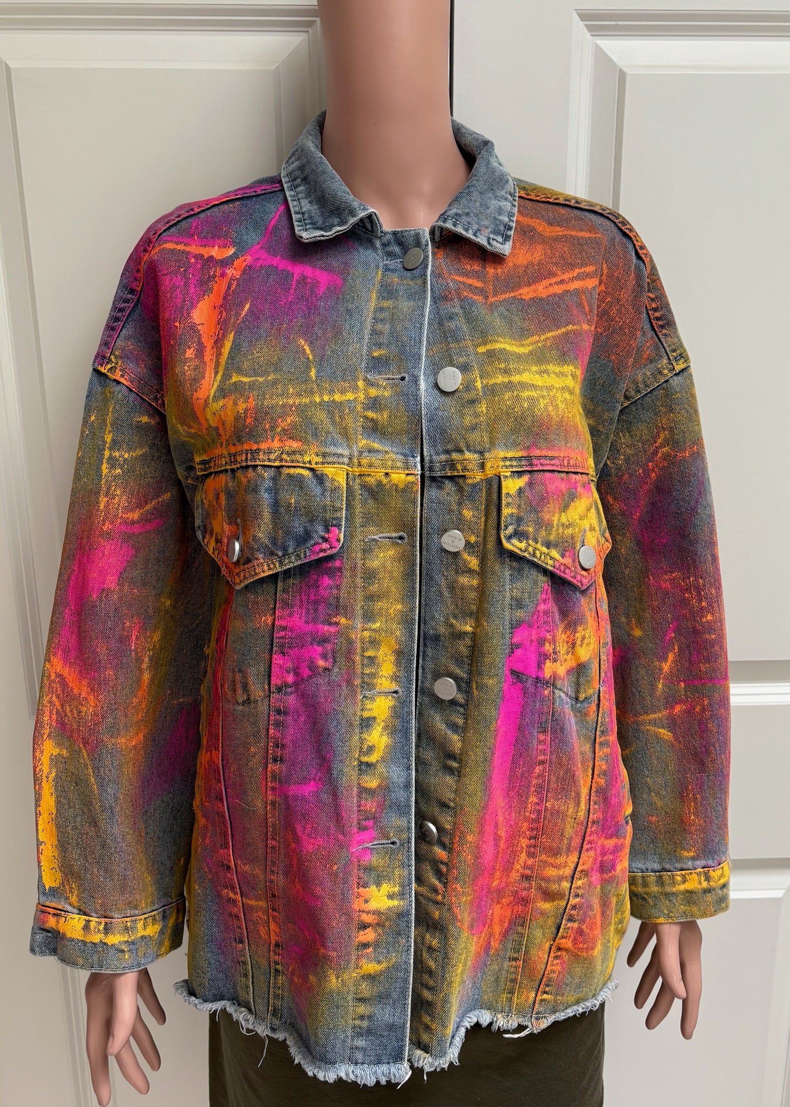 AKIRA Neon Graffiti Splatter Denim Jacket — Oversized