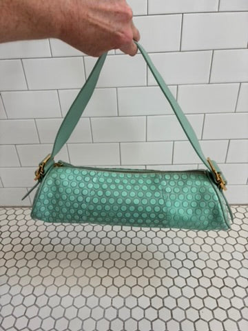 Latico Genuine Leather "Oxidized" aquamarine polka dot Baguette Bag | Gold Hardware