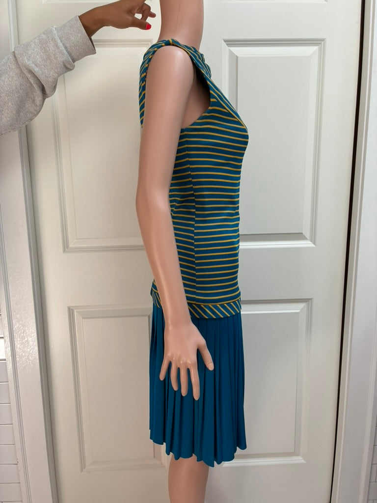 Vintage Drop Waist Striped Knit Dress- Medium