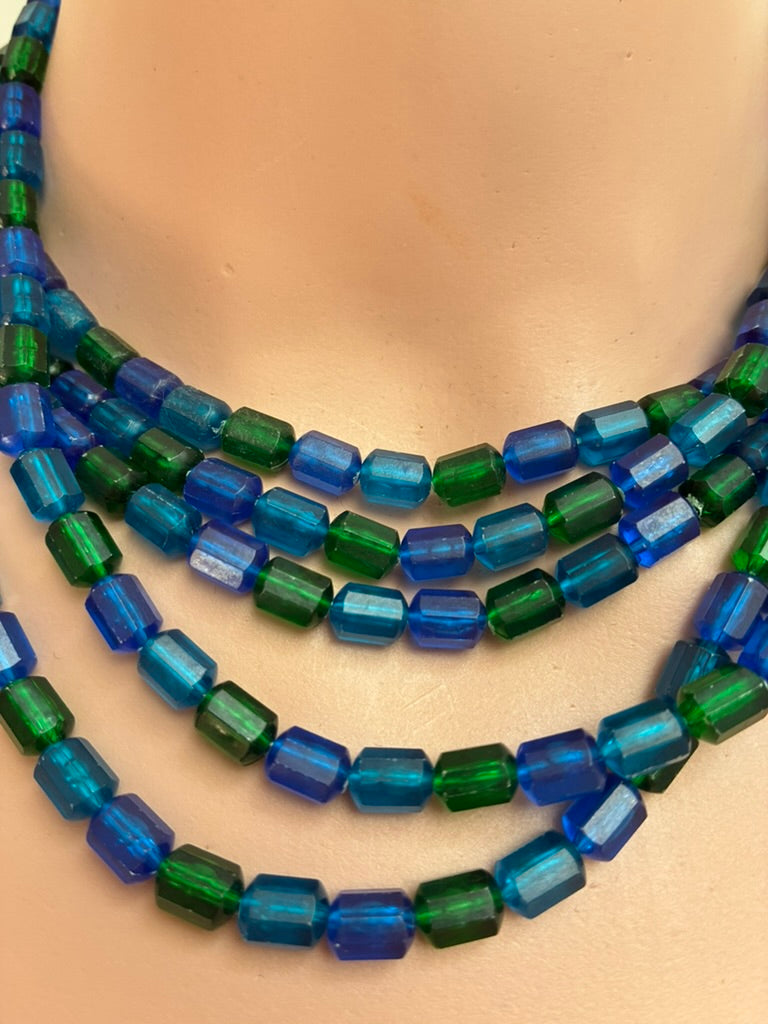 Monet Vintage Multi-Strand Glass Bead Necklace in Sapphire & Emerald