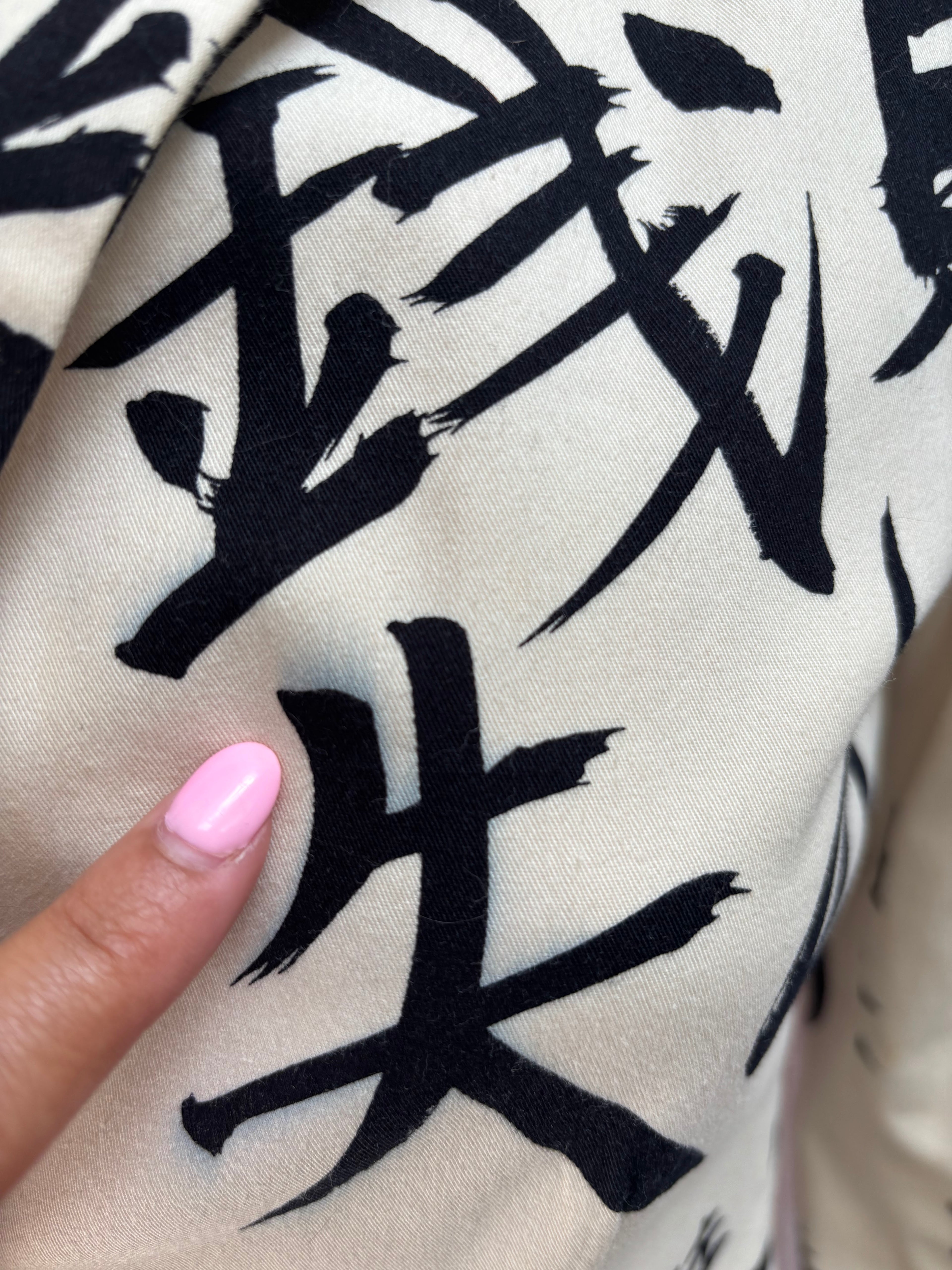 Vintage 1990s Moschino Jeans Japanese Calligraphy Blazer | Made in Italy | Ivory | Size 12