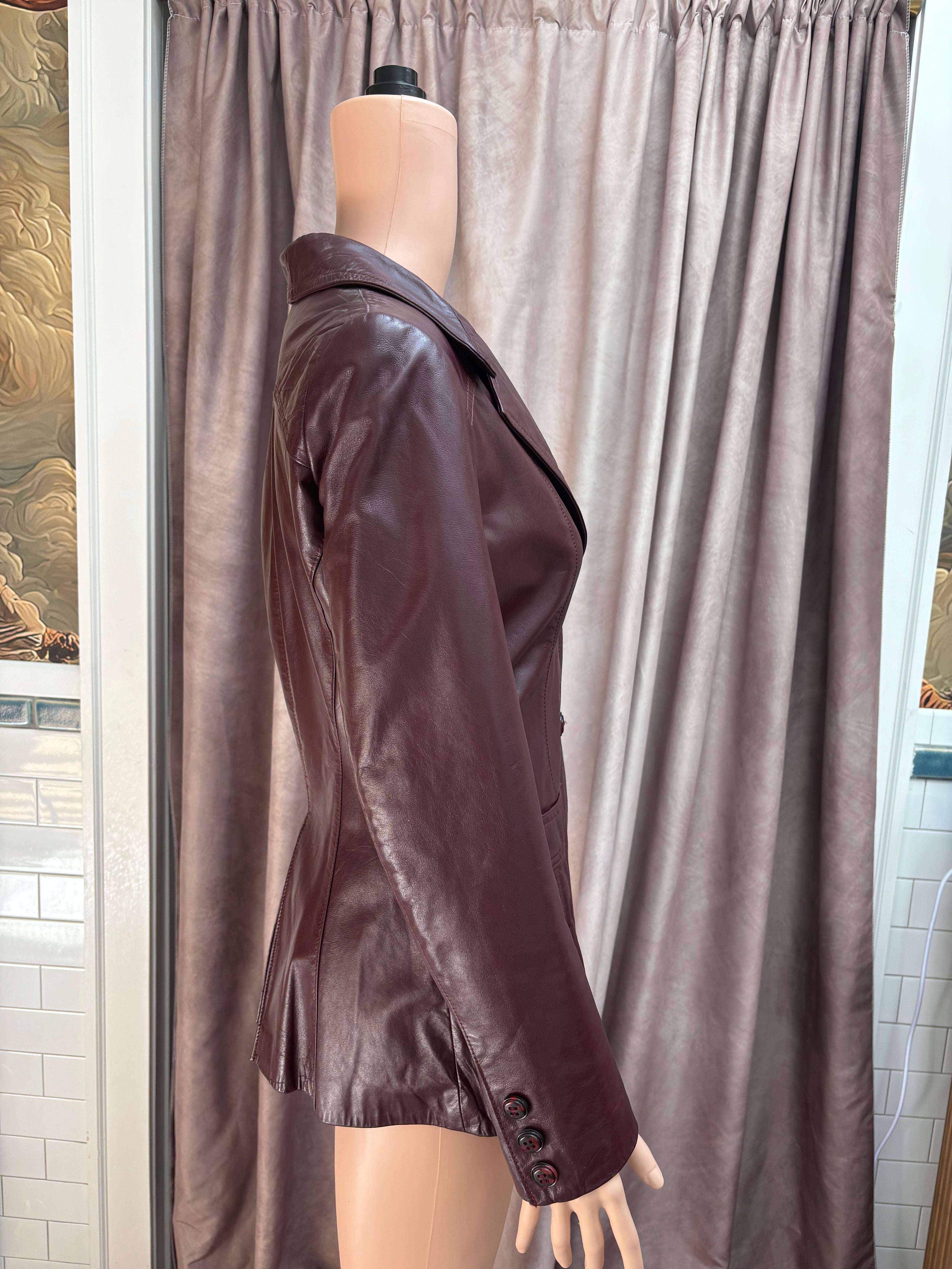 Etienne Aigner Burgundy Leather Blazer