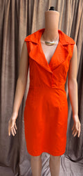 Amelia Orange Cotton Collared Sleeveless Dress