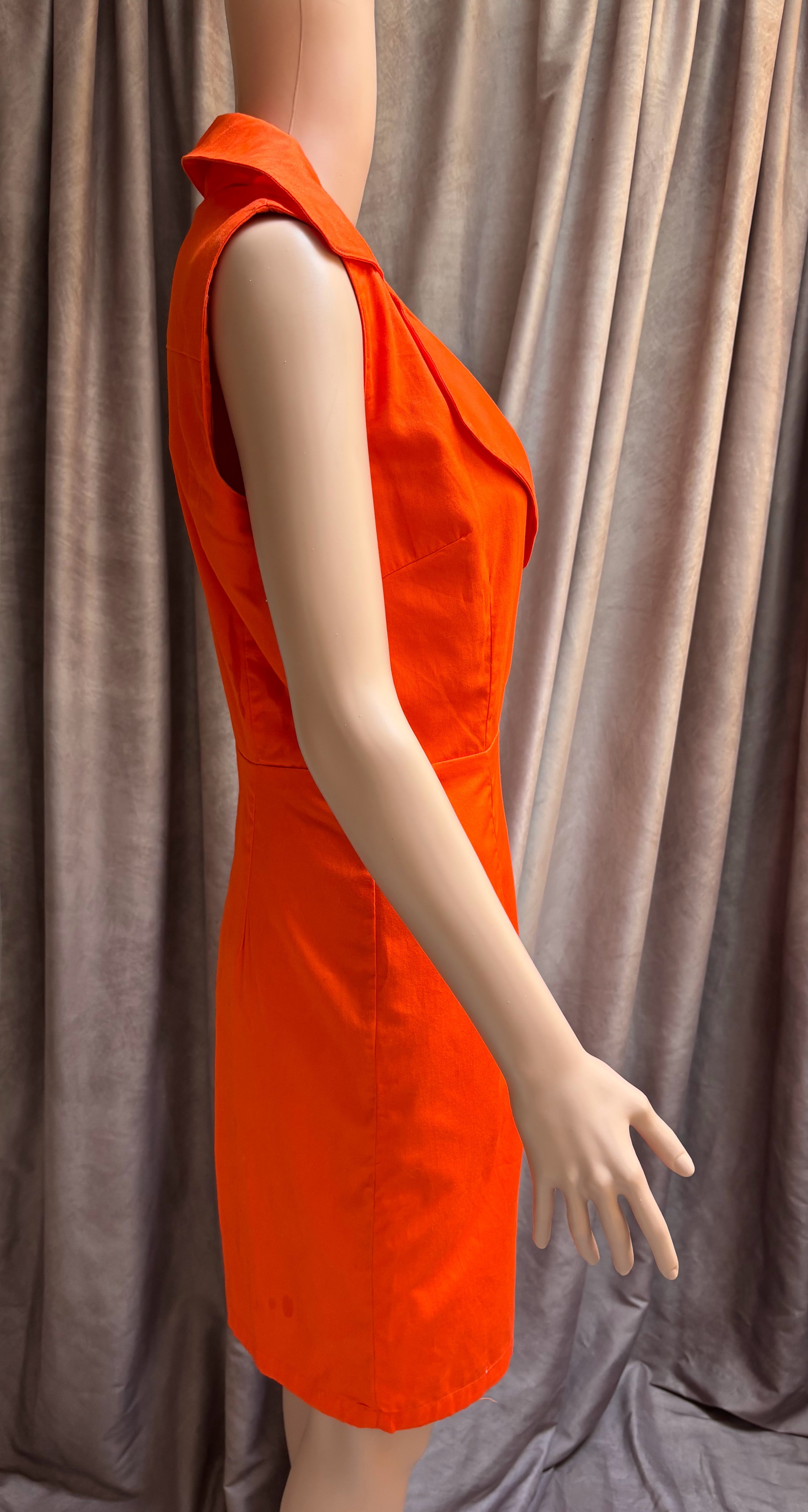Amelia Orange Cotton Collared Sleeveless Dress