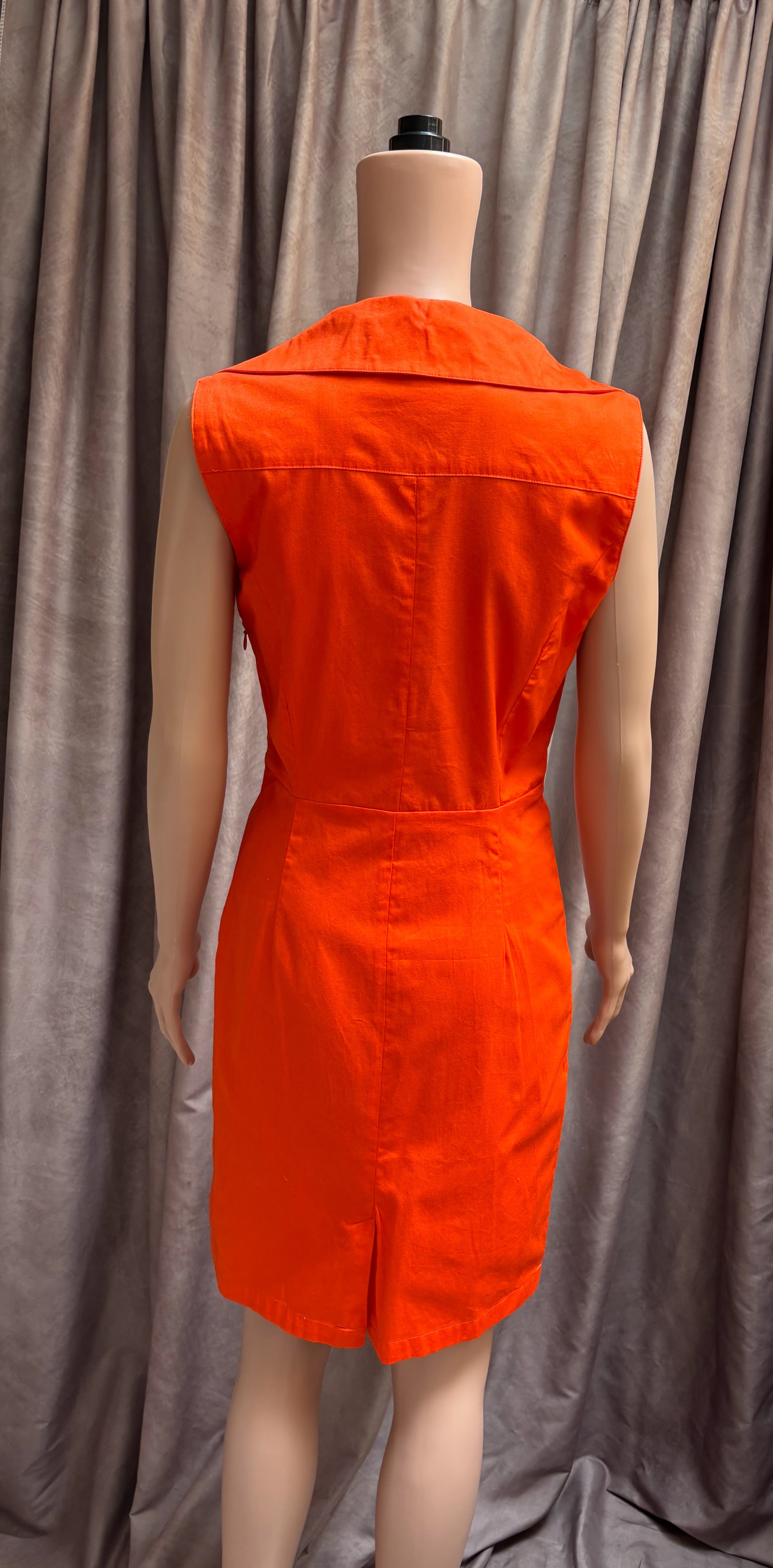Amelia Orange Cotton Collared Sleeveless Dress