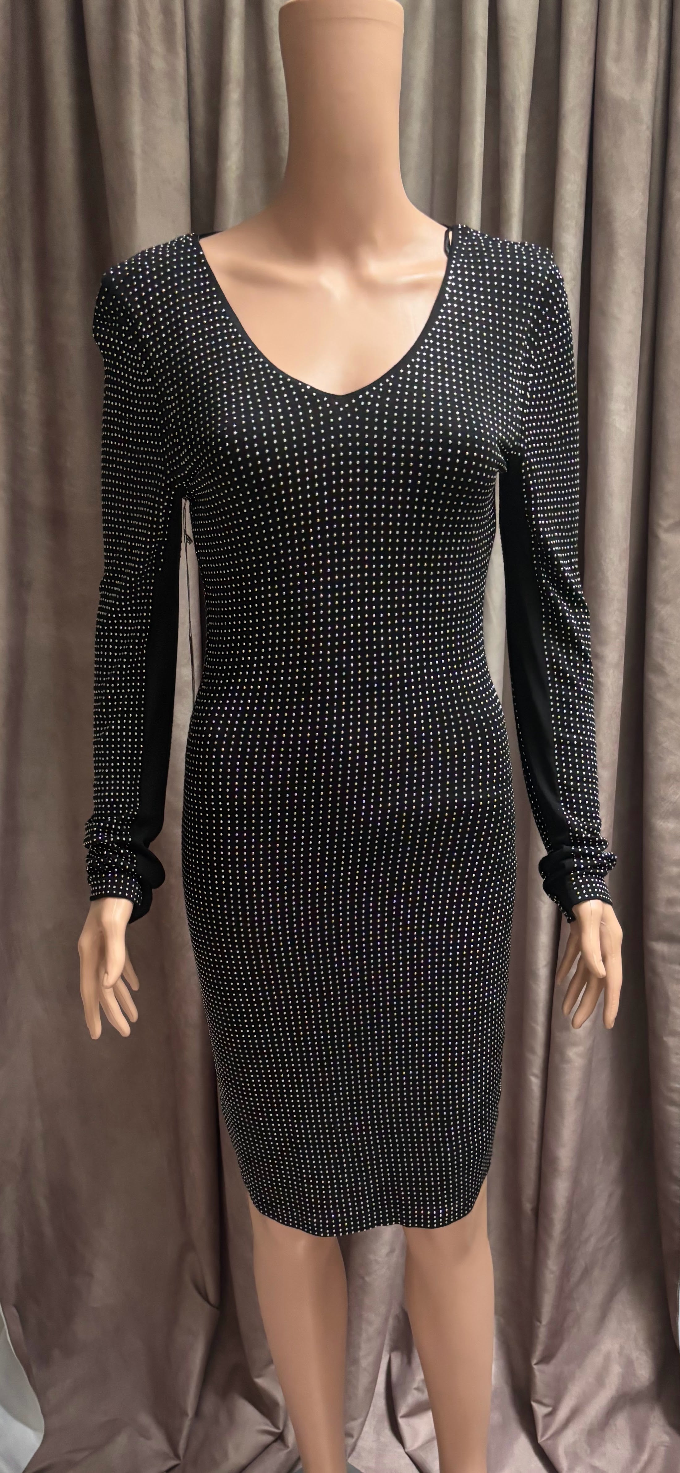 Black Silver Studded Open Back Mesh Bodycon Dress