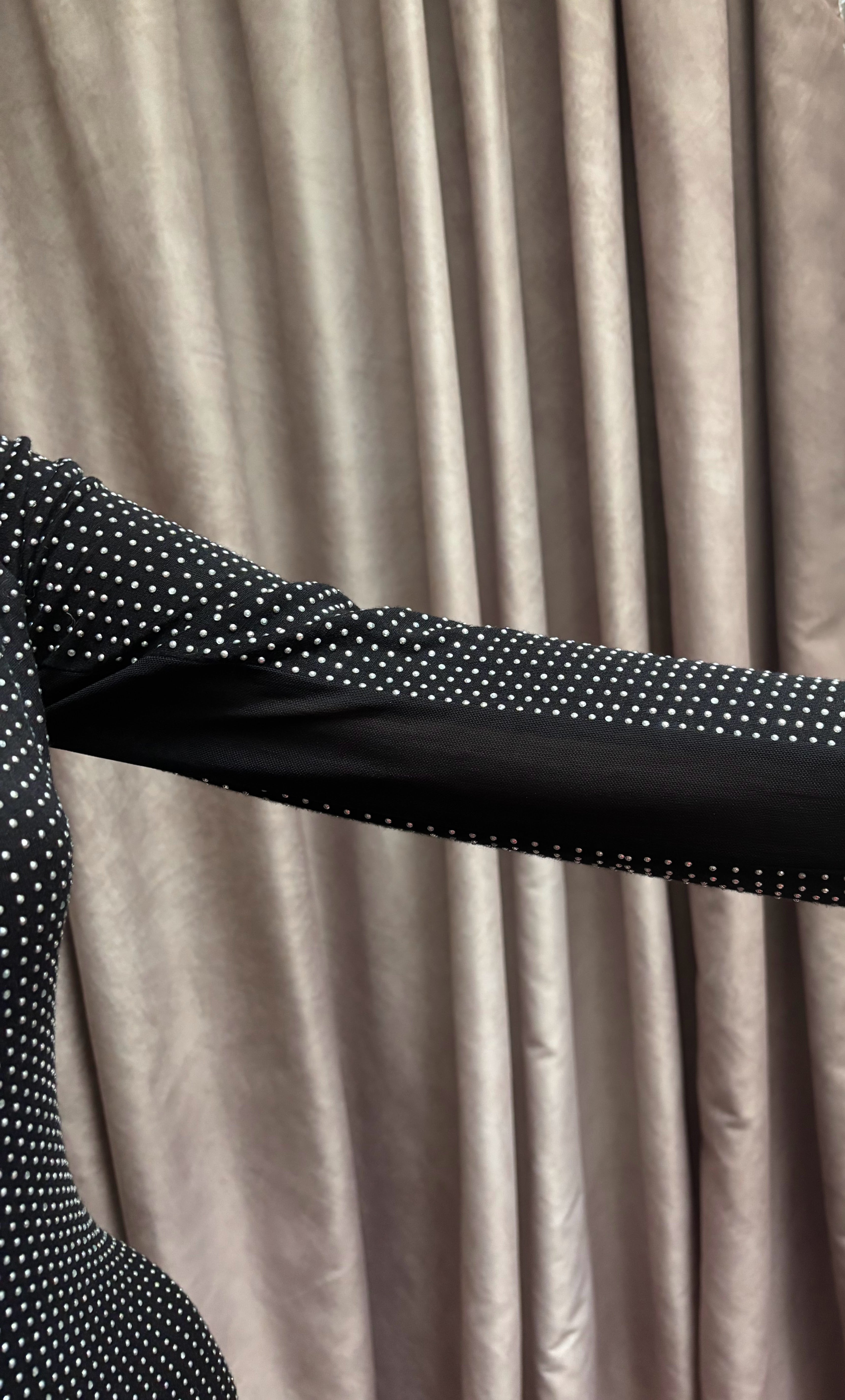 Black Silver Studded Open Back Mesh Bodycon Dress