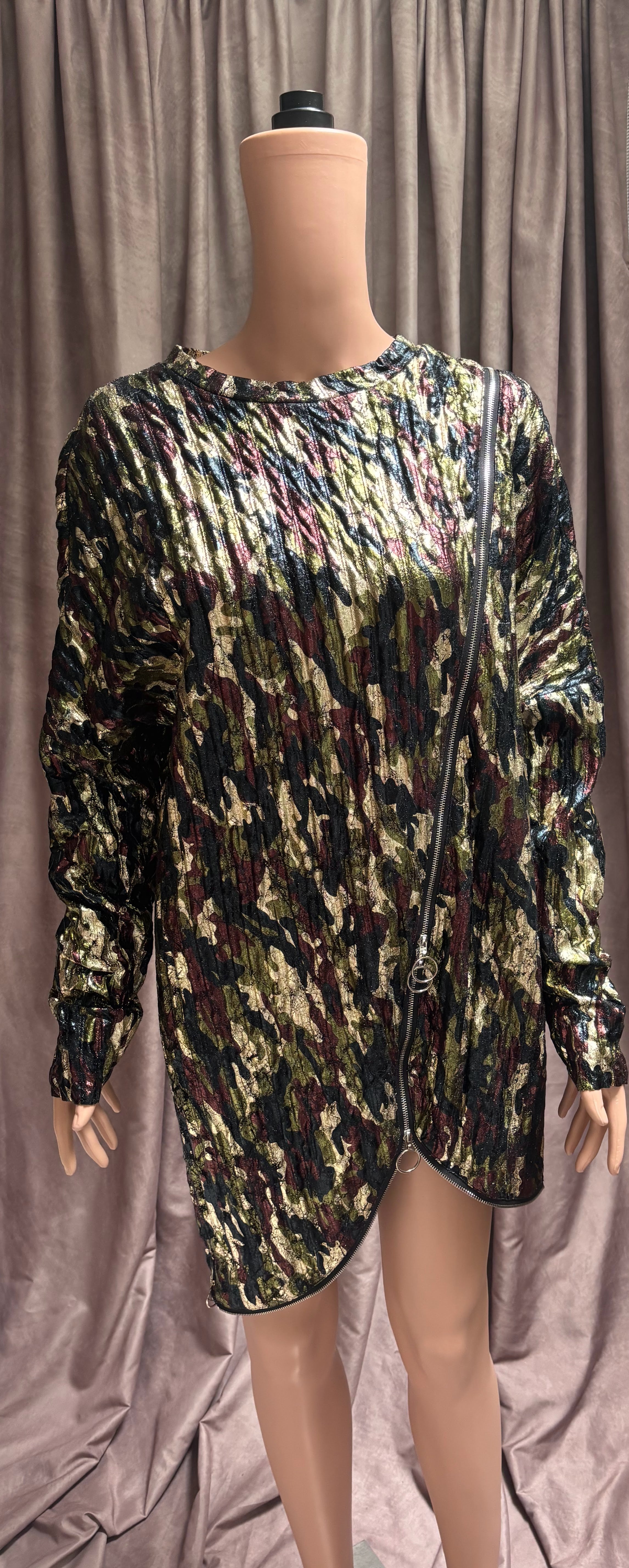 Metallic Camo Long Sleeve Mini Dress by TOV