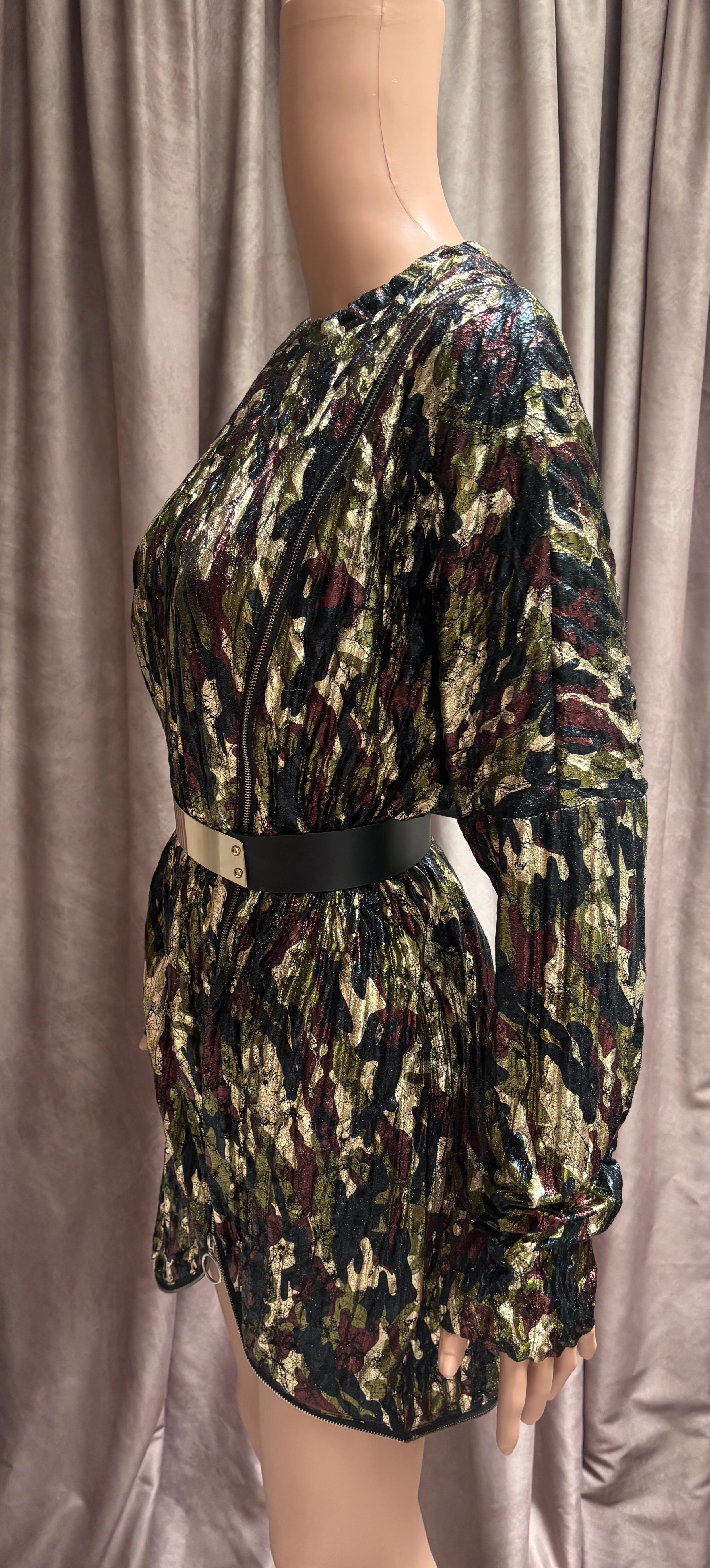 Metallic Camo Long Sleeve Mini Dress by TOV