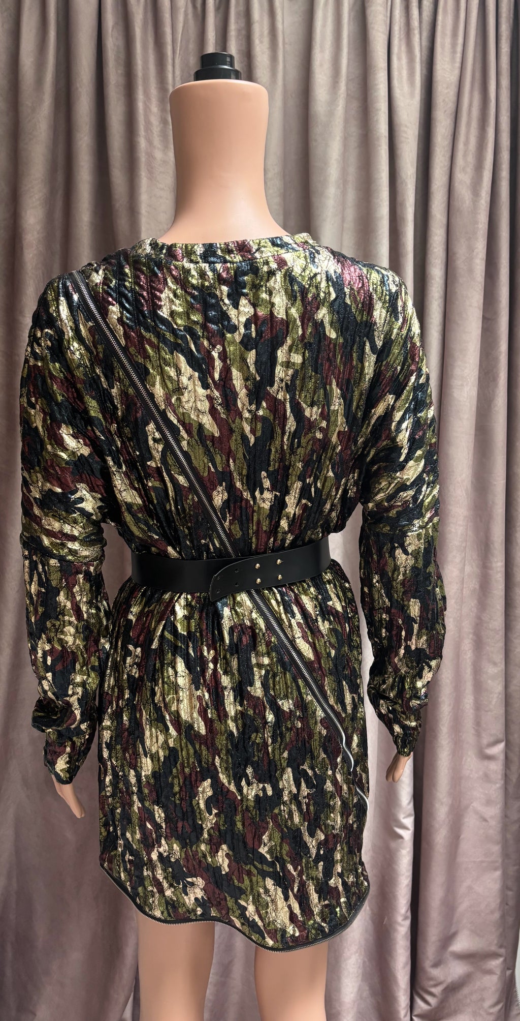 Metallic Camo Long Sleeve Mini Dress by TOV