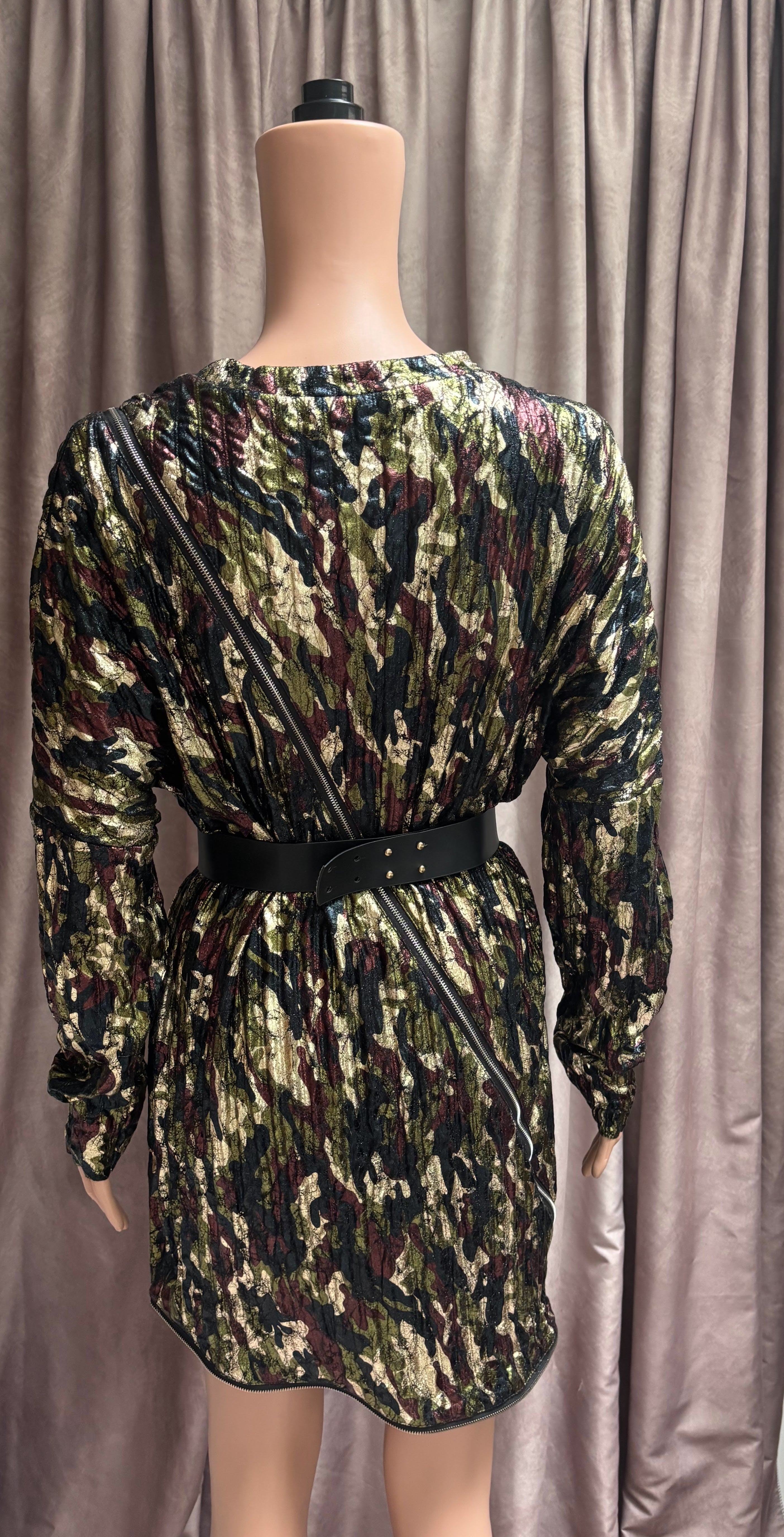 Metallic Camo Long Sleeve Mini Dress by TOV