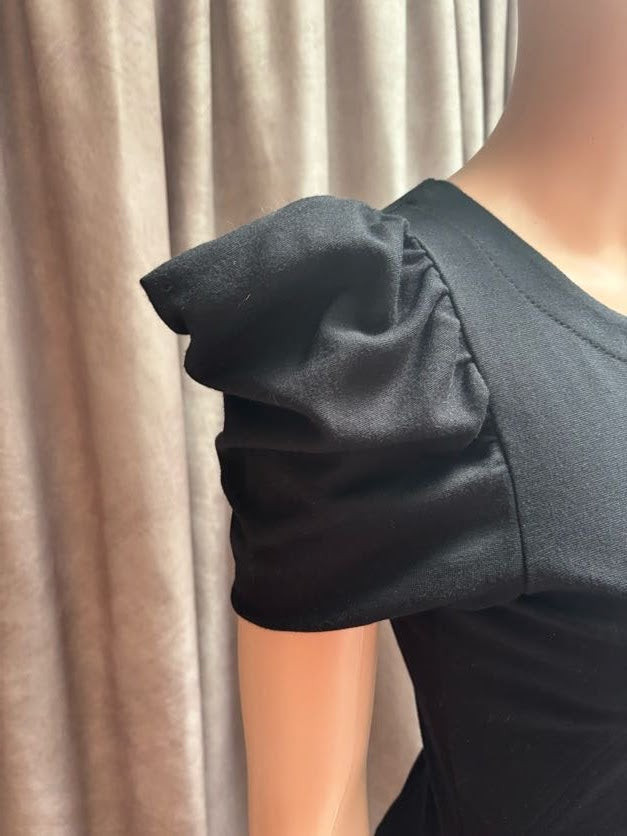 French Connection Black Ruffle Puff Sleeve Cotton Top