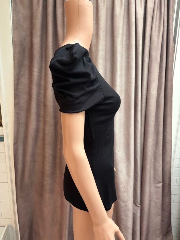 French Connection Black Ruffle Puff Sleeve Cotton Top
