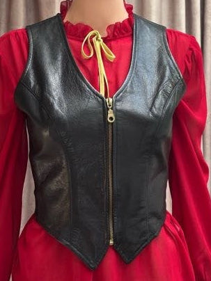 Saks Fifth Avenue Black Genuine Leather Gold Zip Vest