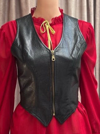 Saks Fifth Avenue Black Genuine Leather Gold Zip Vest