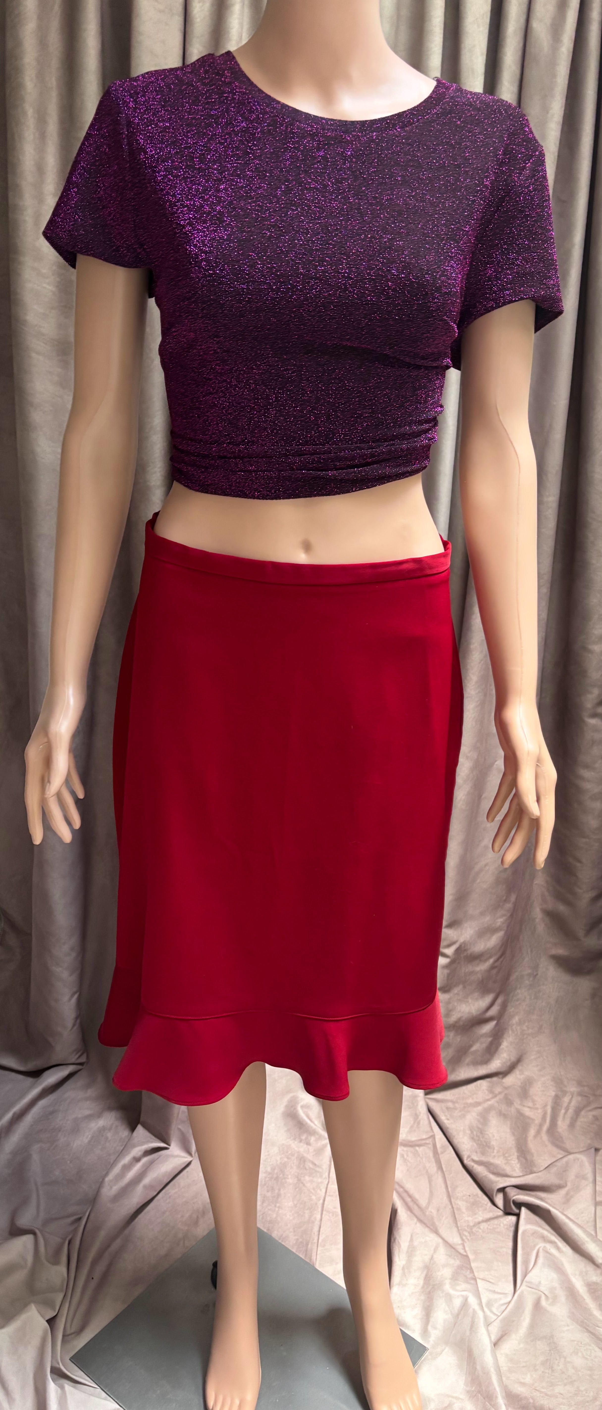 Red Knee-Length Pencil Skirt