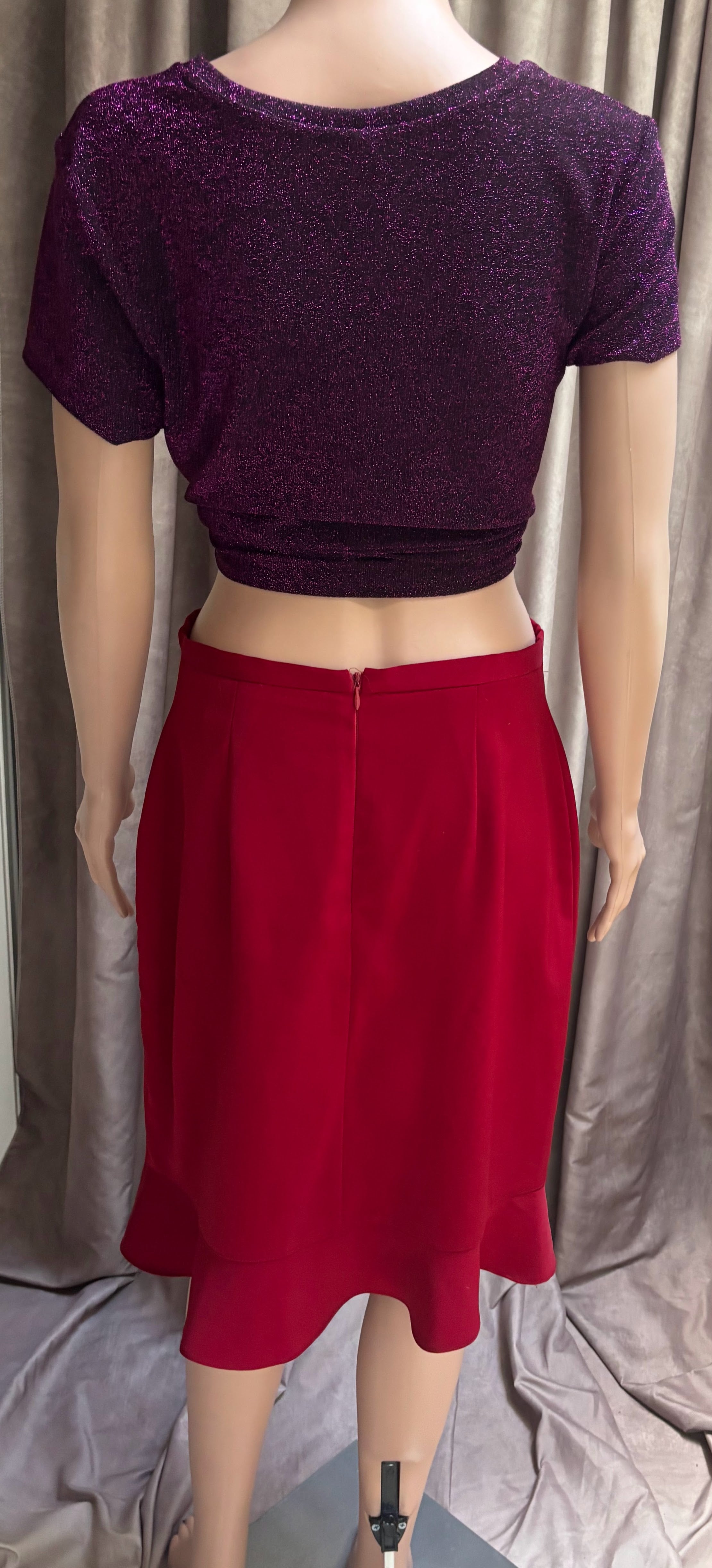 Red Knee-Length Pencil Skirt