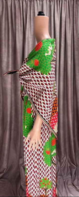 Red Sleeveless and Printed Skirt Dress | Matching Shawl |Vintage 70s