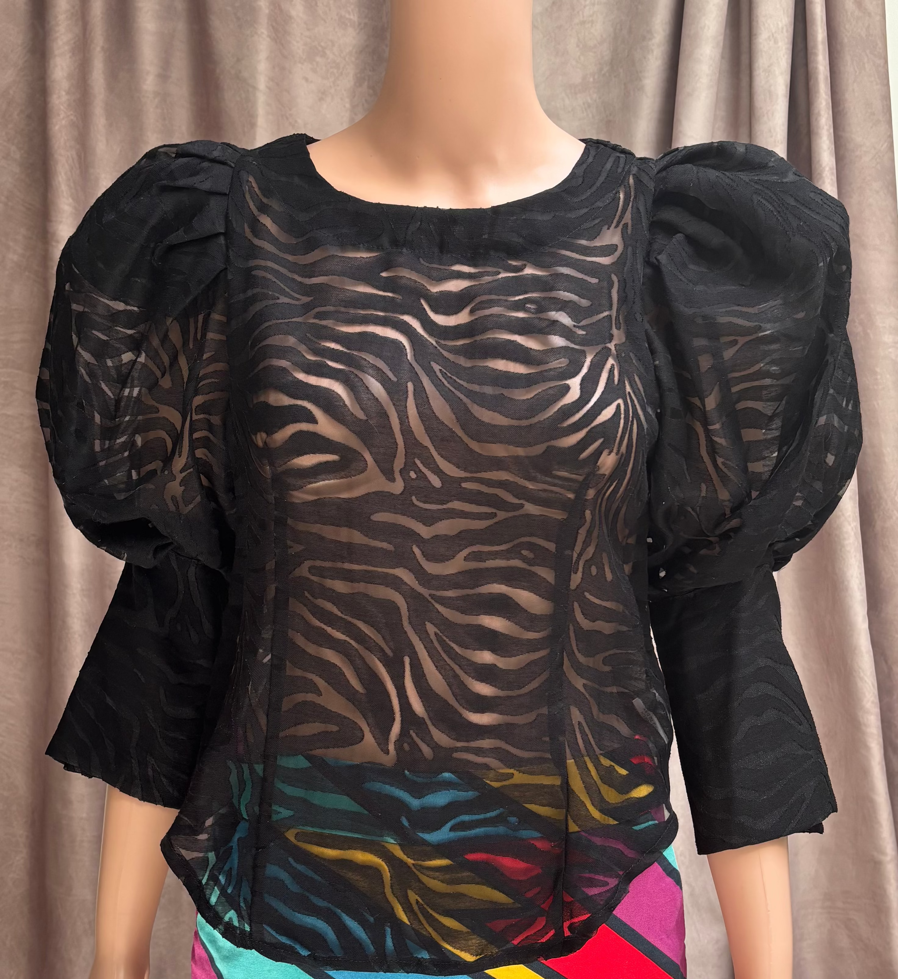 Sheer Zebra Puff Sleeve Blouse
