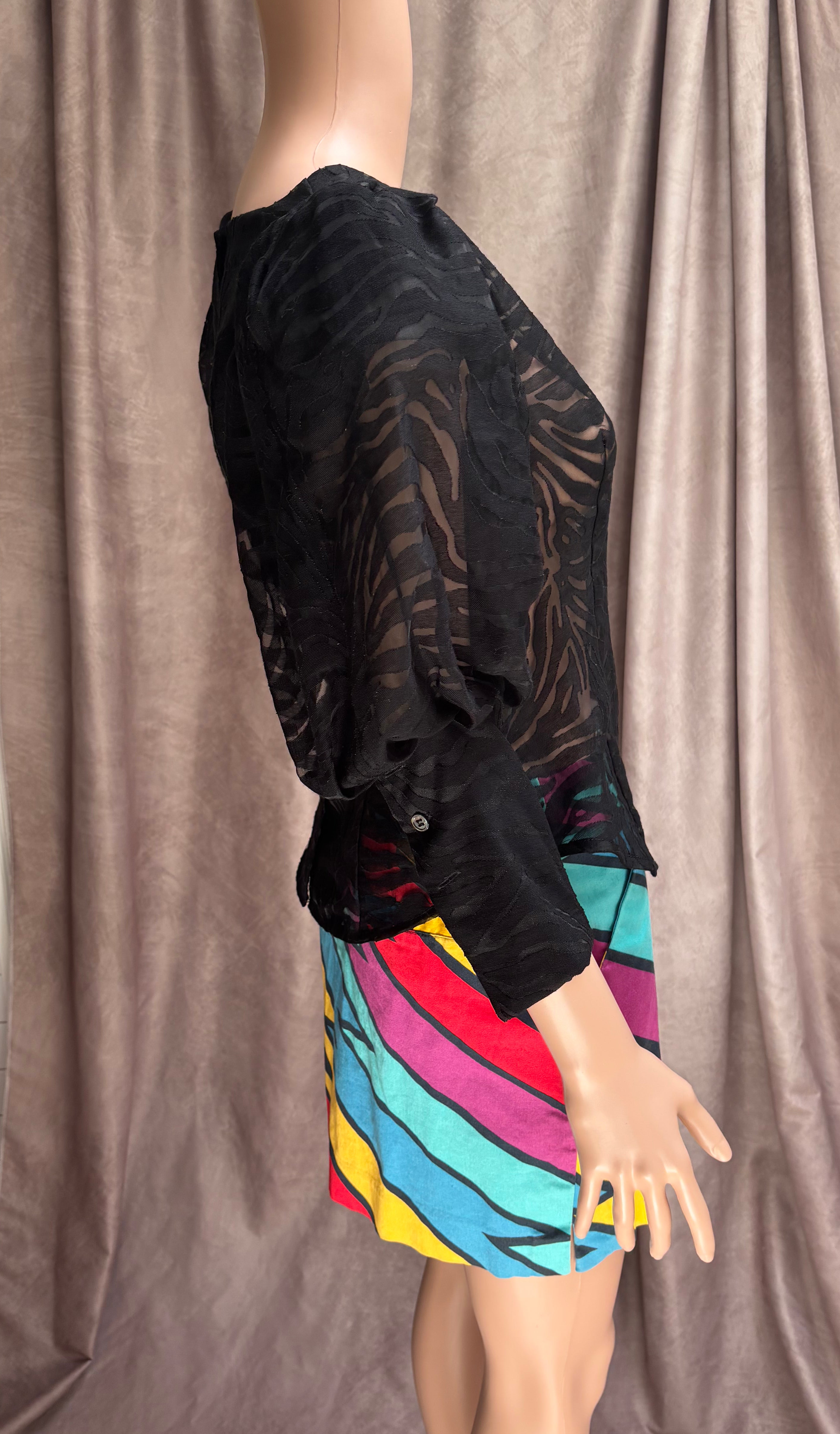 Sheer Zebra Puff Sleeve Blouse
