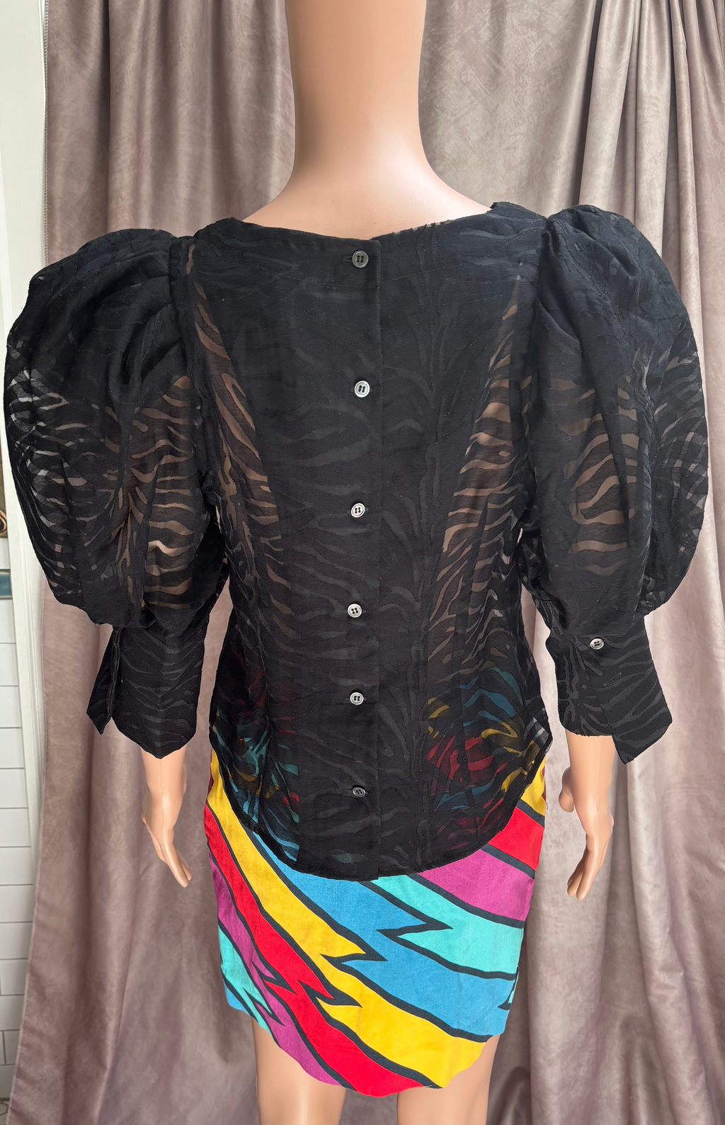 Sheer Zebra Puff Sleeve Blouse