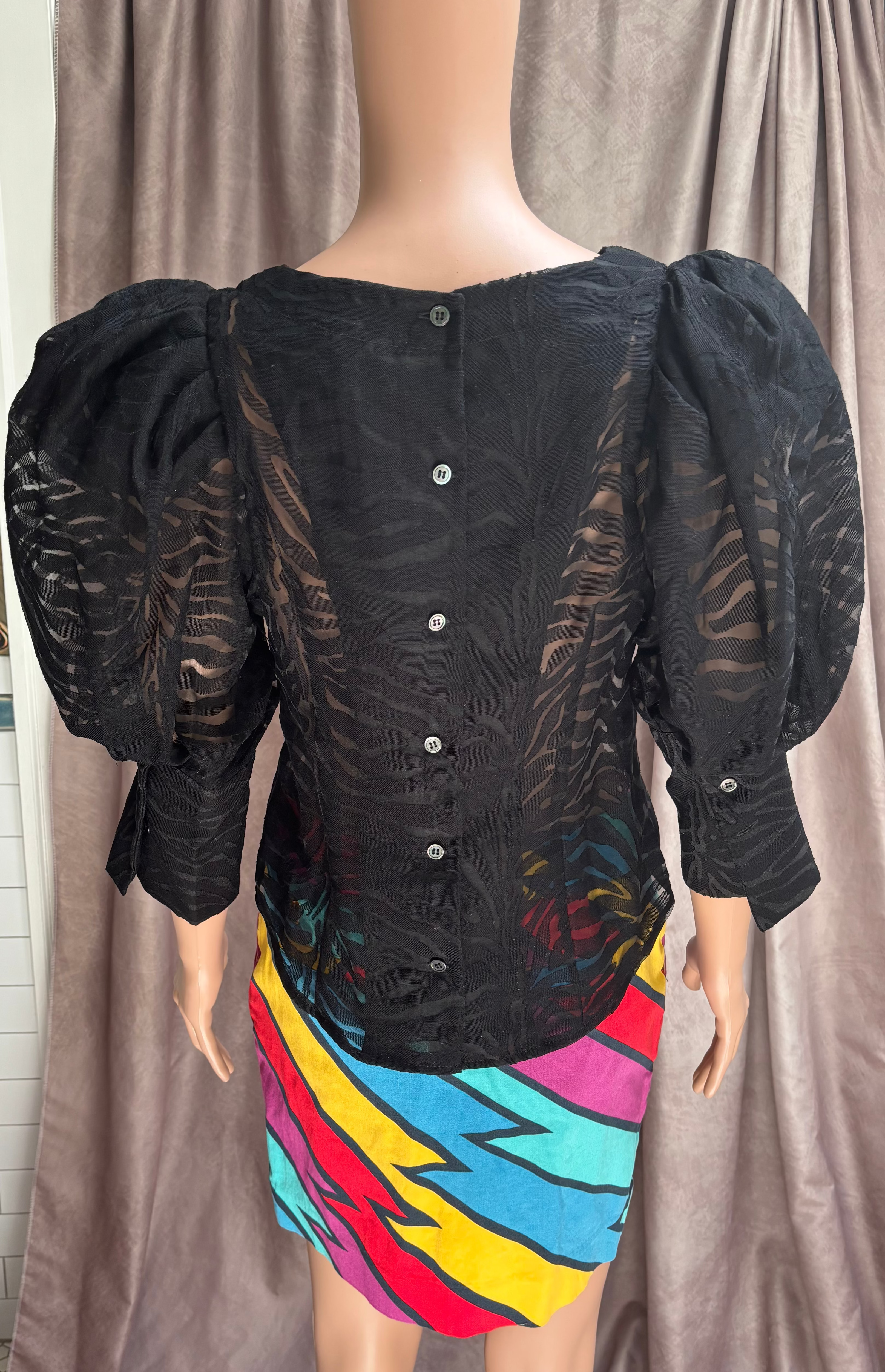 Sheer Zebra Puff Sleeve Blouse