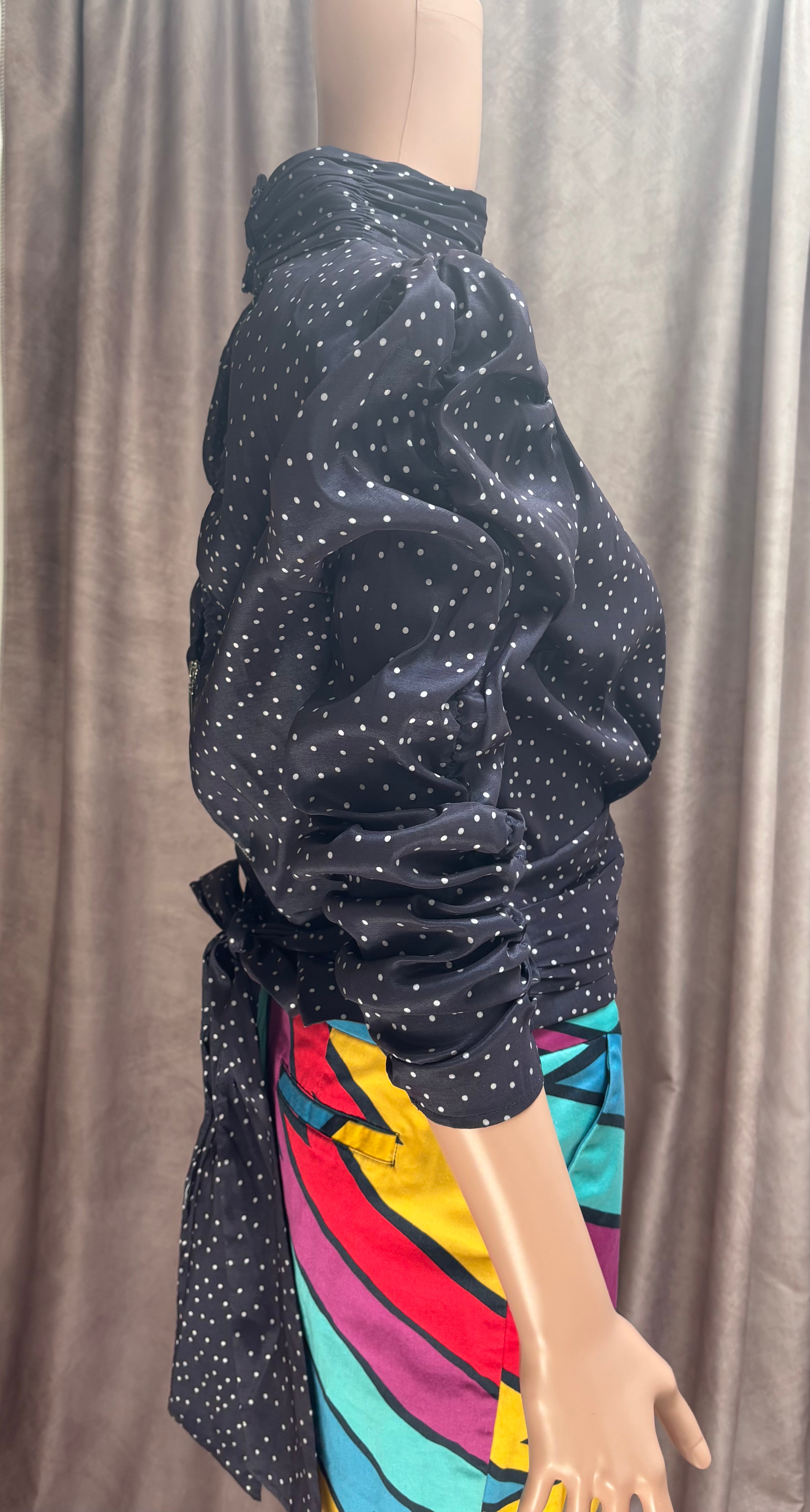Navy Blue Polka Dot blouse with open back