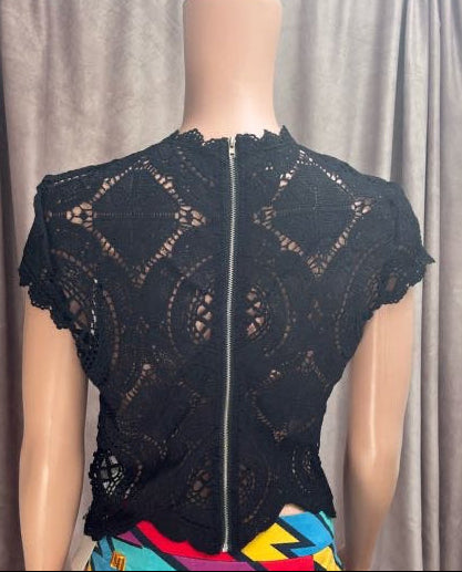 Black Ebroidered Crochet Crop Top