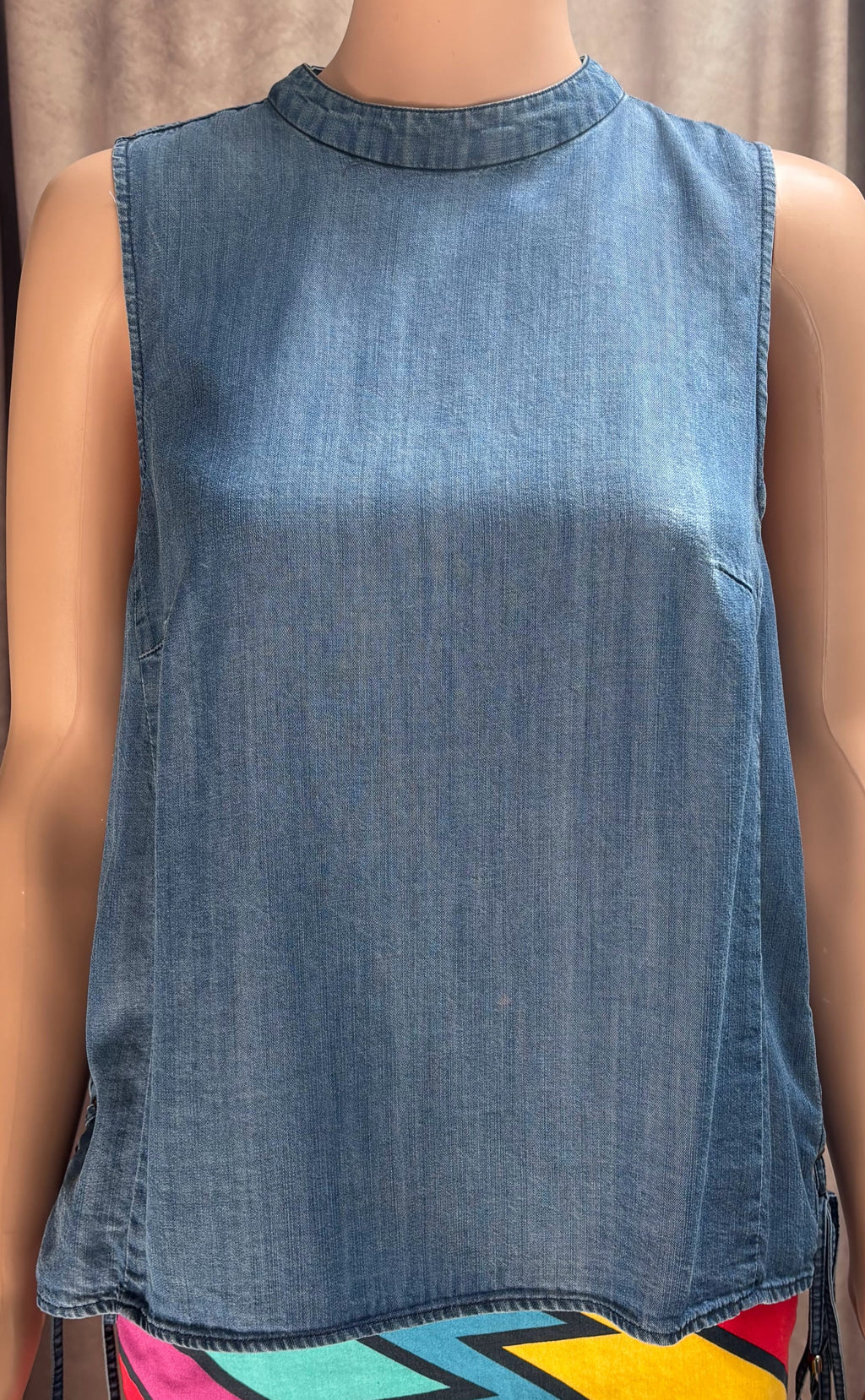 Catherine Malandrino Denim Silk Lace-Up Side Sleeveless Blouse