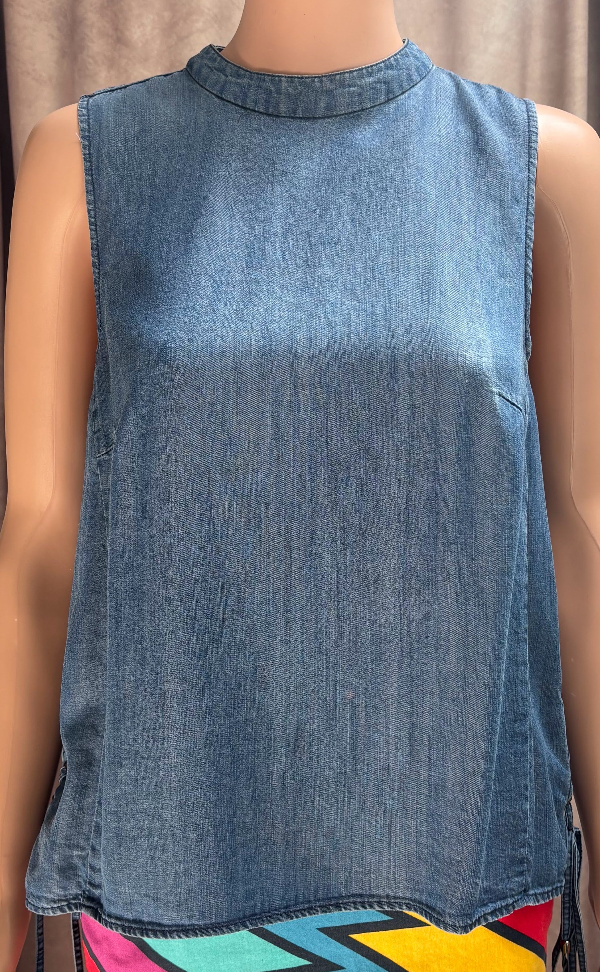Catherine Malandrino Denim Silk Lace-Up Side Sleeveless Blouse