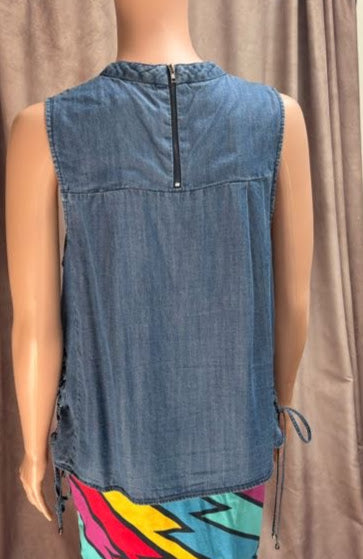 Catherine Malandrino Denim Silk Lace-Up Side Sleeveless Blouse