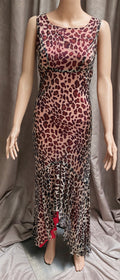 Silk and sheer Leopard print body con dress with red silk underneath