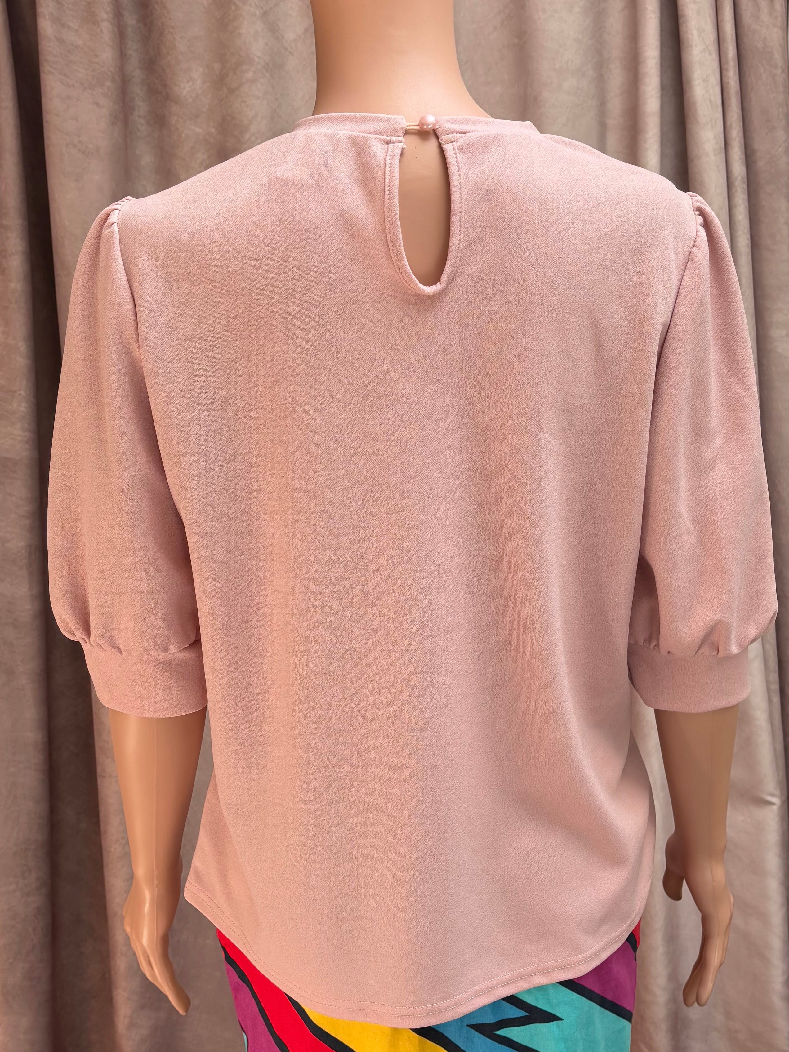 Blush Pink Puff Sleeve Blouse – Size Large