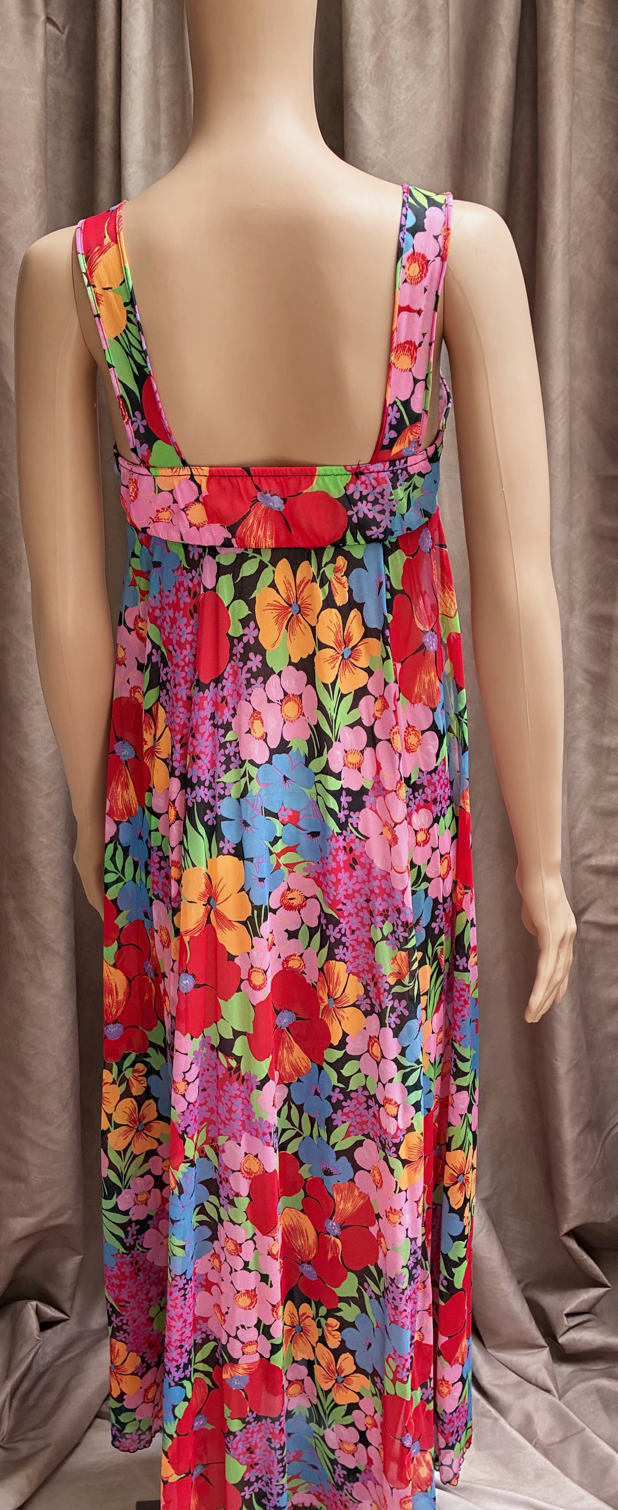 Vintage Maximalist Floral Maxi Dress | Hot Pink, Purple & Red | Empire Waist
