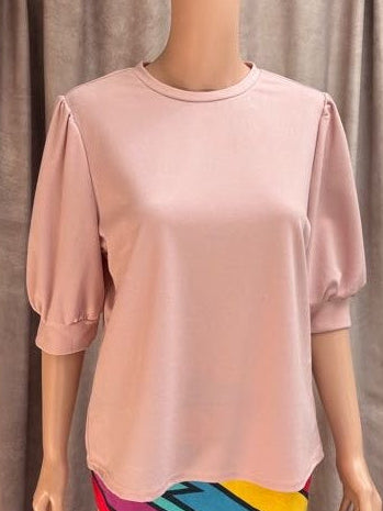 Blush Pink Puff Sleeve Blouse – Size Large