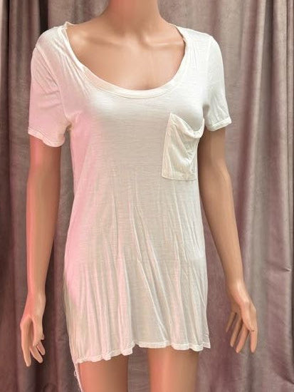 Slouchy White T-Shirt with Shredded Back – Size Medium