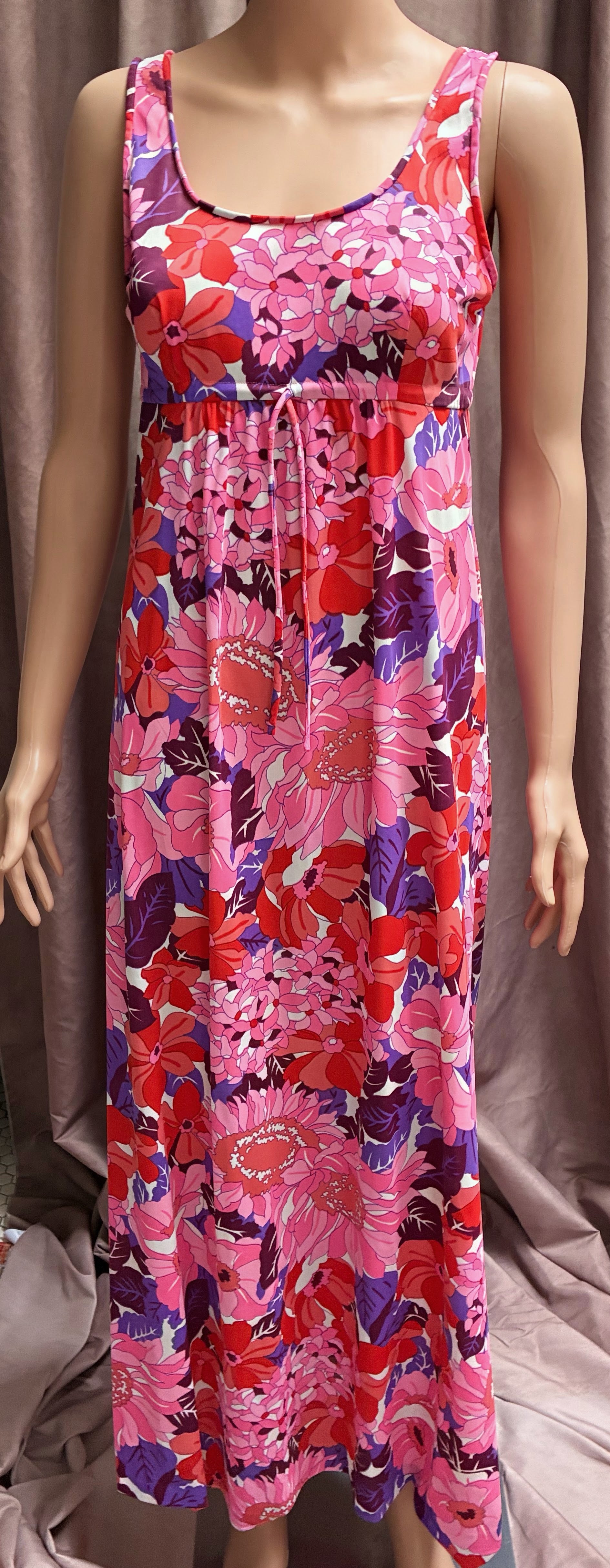 Vintage Neon Tropical Floral Maxi Dress | Empire Waist | Flower Power