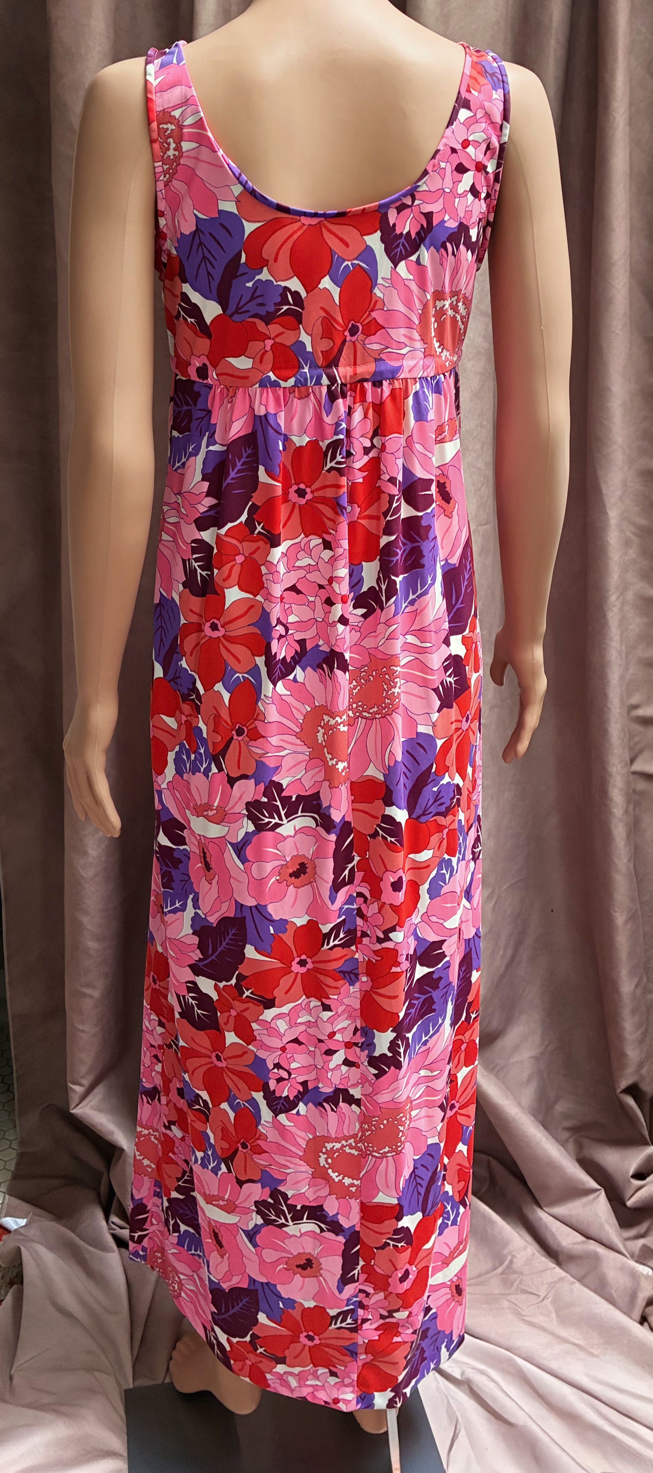 Vintage Neon Tropical Floral Maxi Dress | Empire Waist | Flower Power