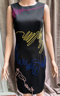 Vintage Few Moda NY Neon Scribble Embroidery Wiggle Dress | Wearable Art