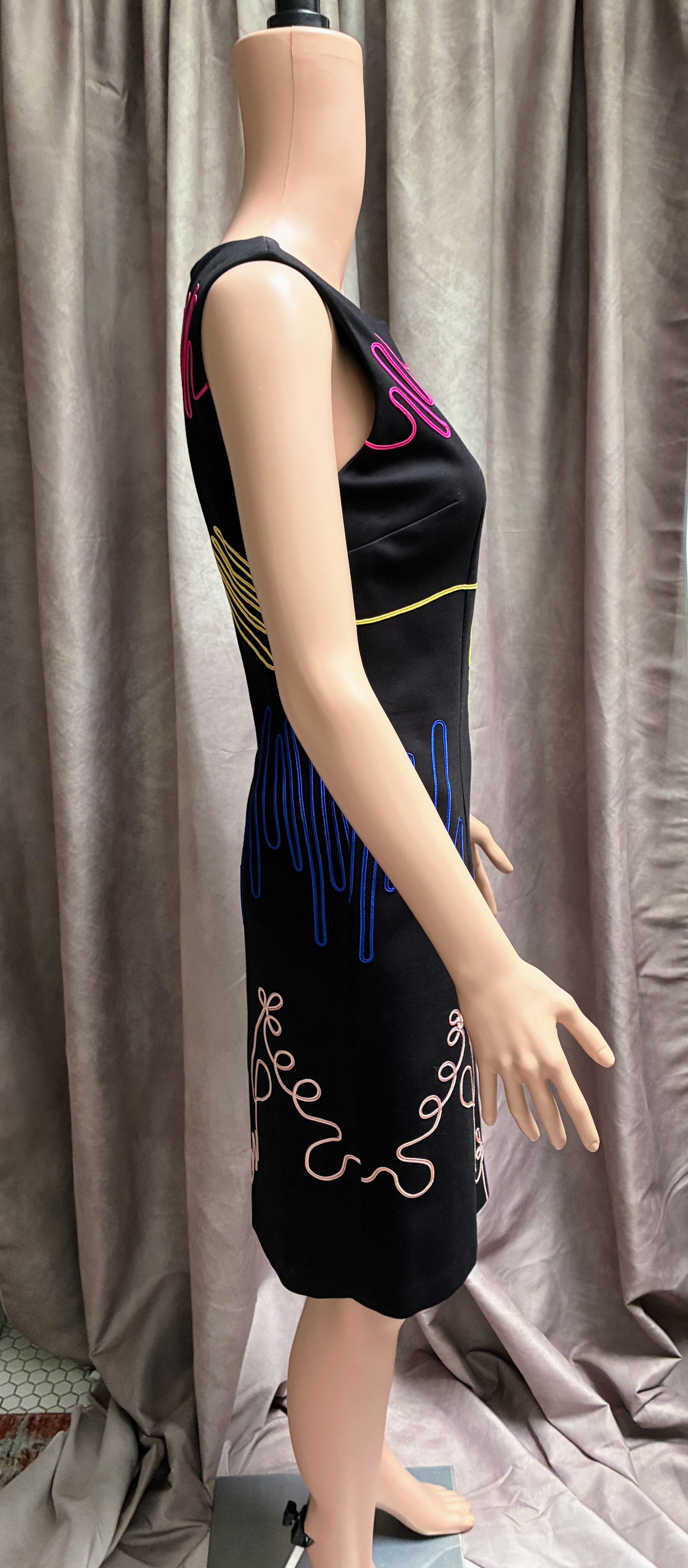 Vintage Few Moda NY Neon Scribble Embroidery Wiggle Dress | Wearable Art