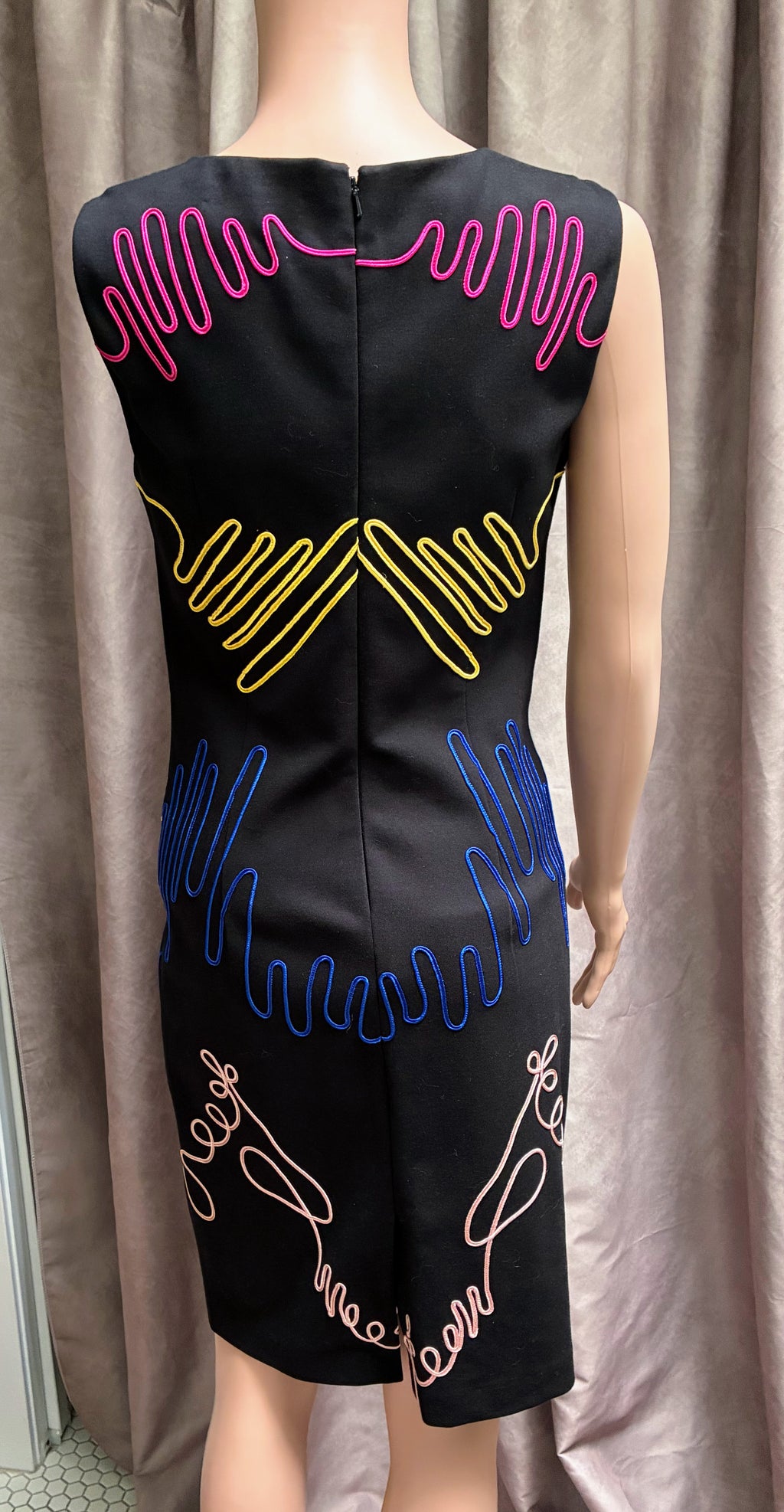 Vintage Few Moda NY Neon Scribble Embroidery Wiggle Dress | Wearable Art