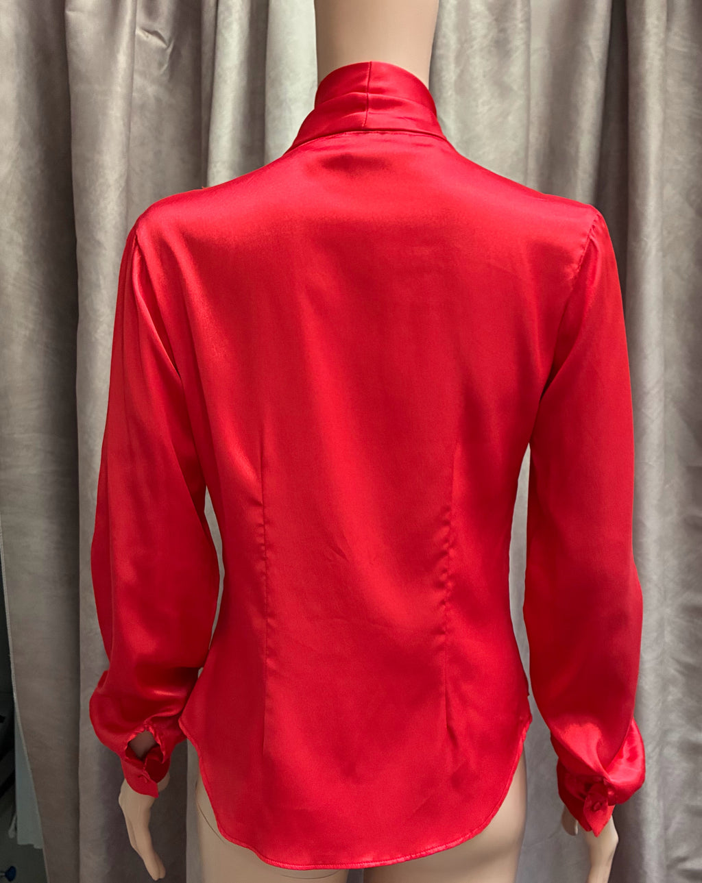 Vintage 1980s Stuart Lange Silk Secretary Blouse | Fire Engine Red | Tie Neck