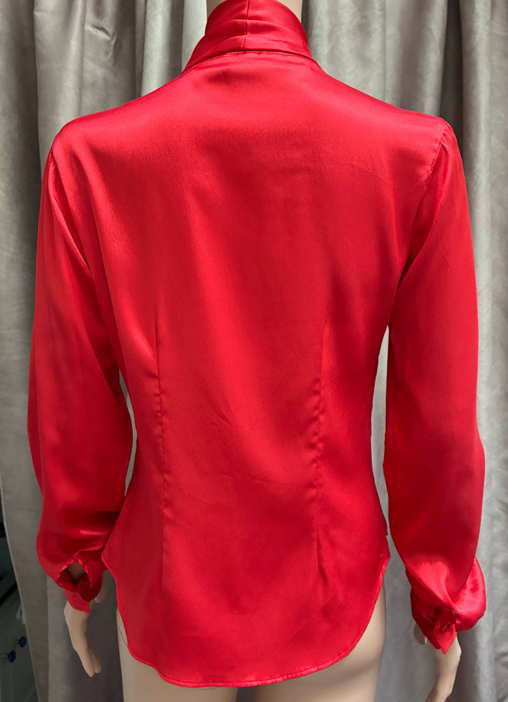 Vintage 1980s Stuart Lange Silk Secretary Blouse | Fire Engine Red | Tie Neck