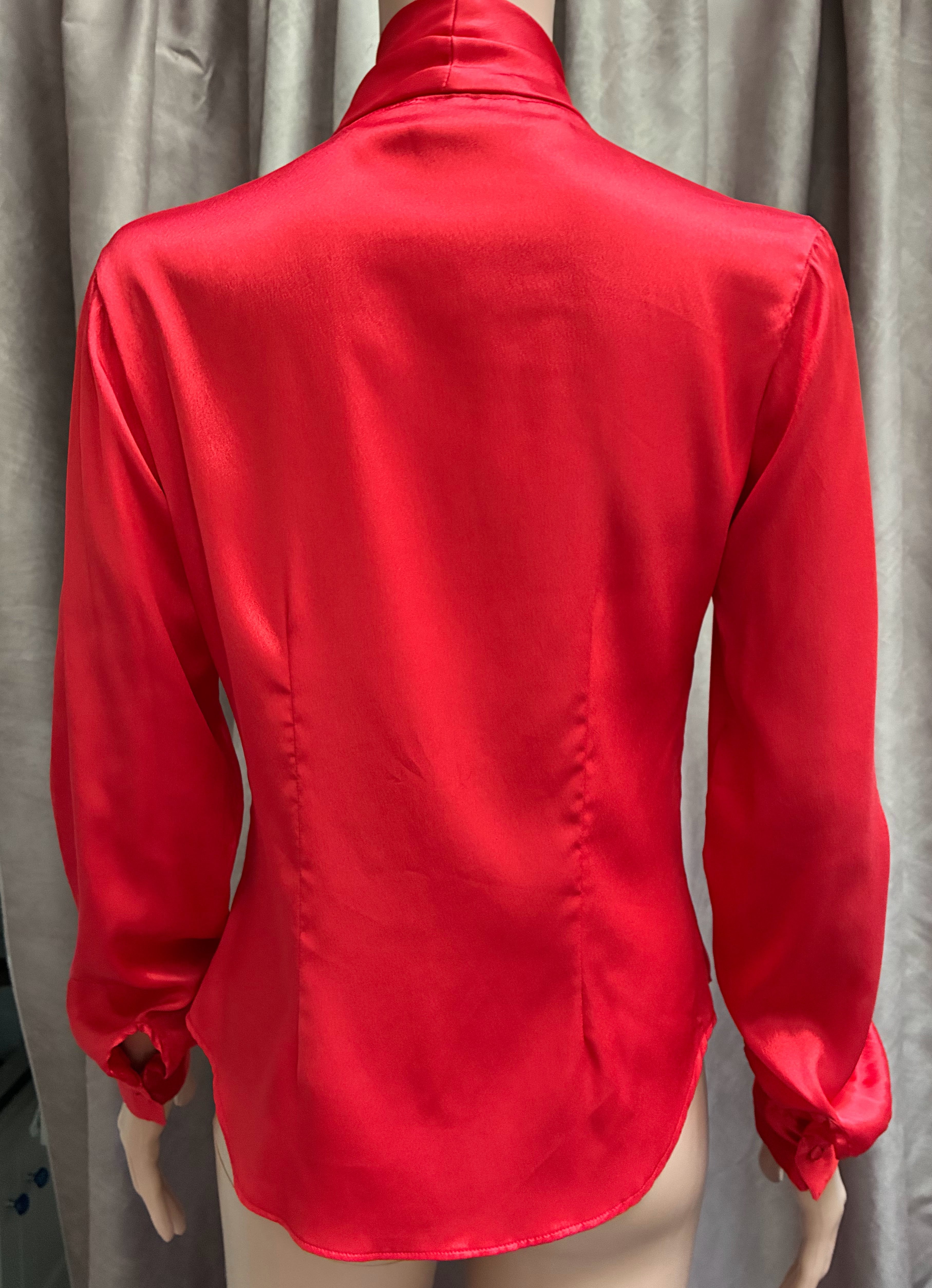 Vintage 1980s Stuart Lange Silk Secretary Blouse | Fire Engine Red | Tie Neck