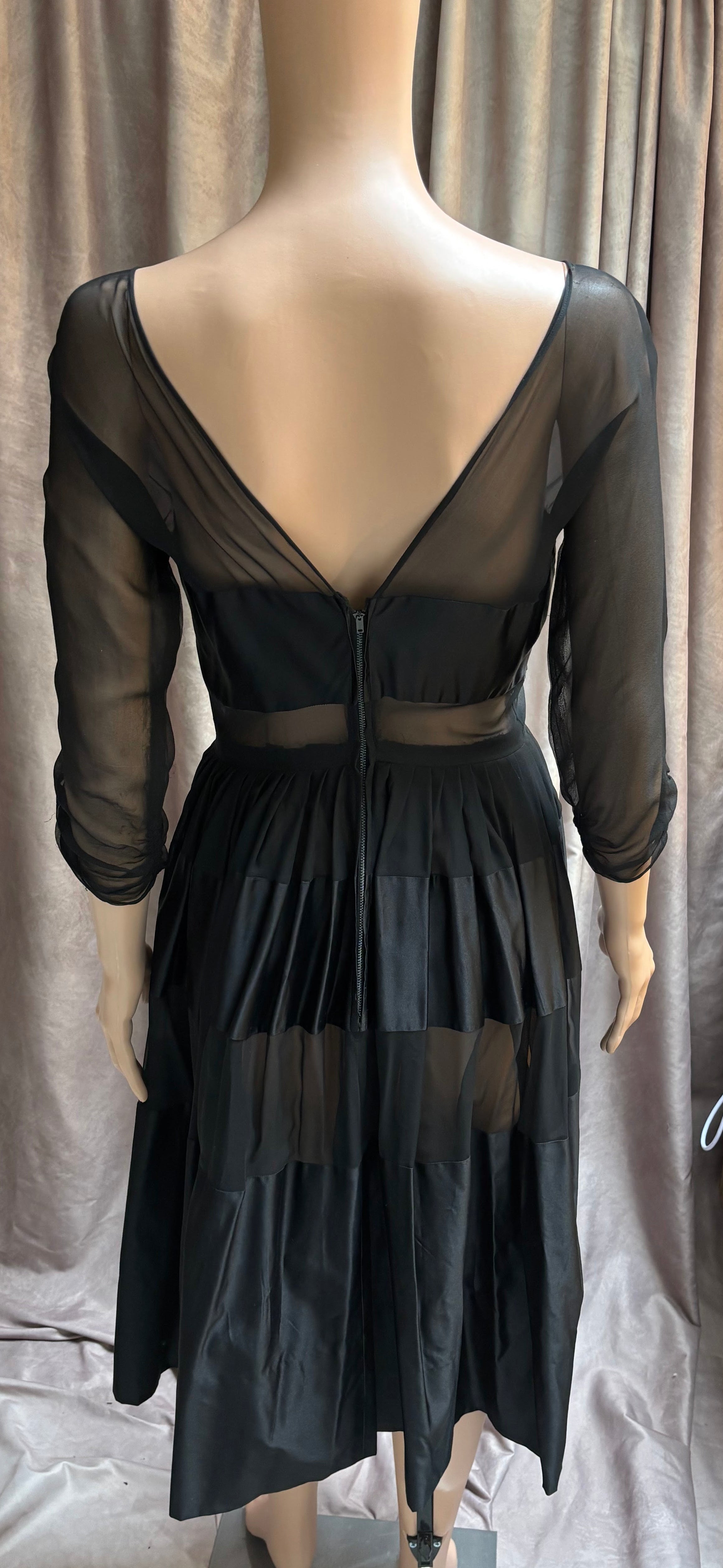 Black Sheer Mesh & Taffeta Midi Dress - Vintage treasure
