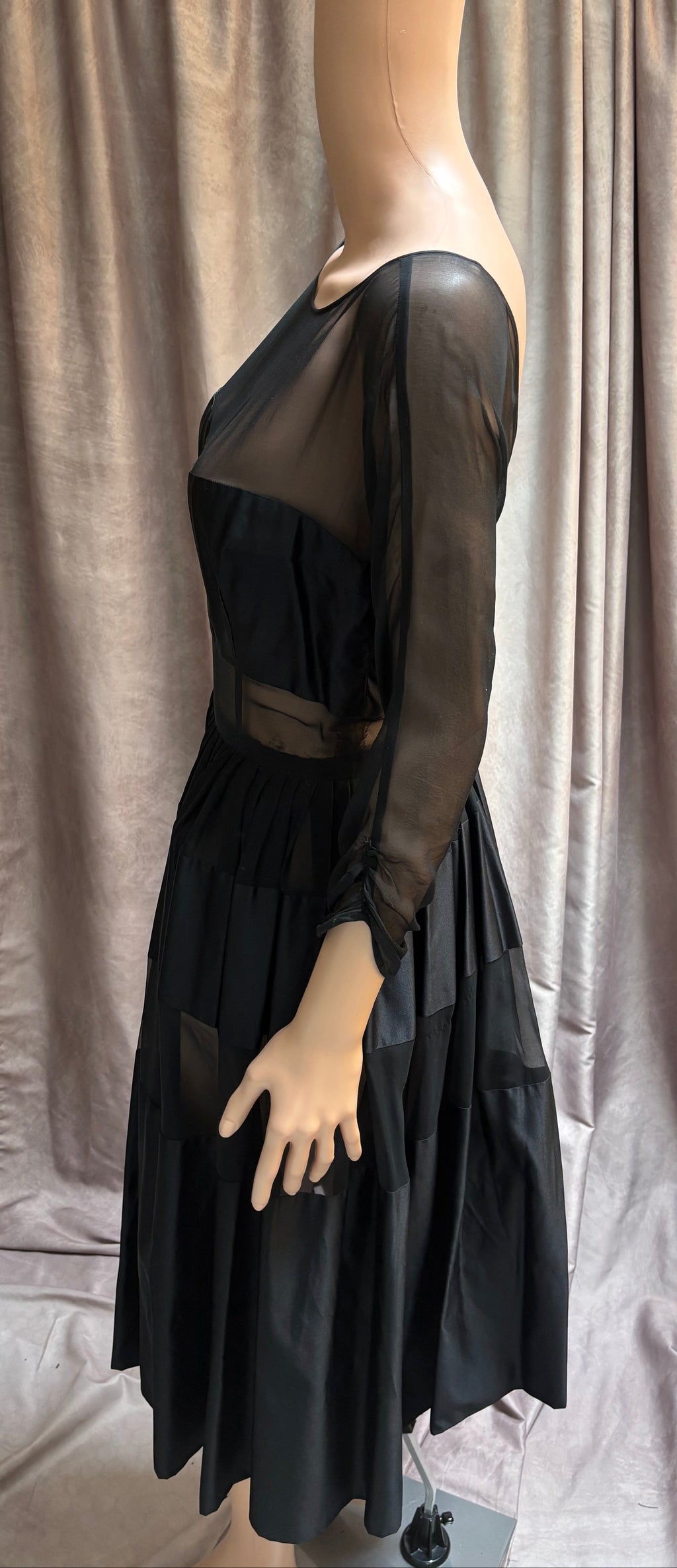 Black Sheer Mesh & Taffeta Midi Dress - Vintage treasure