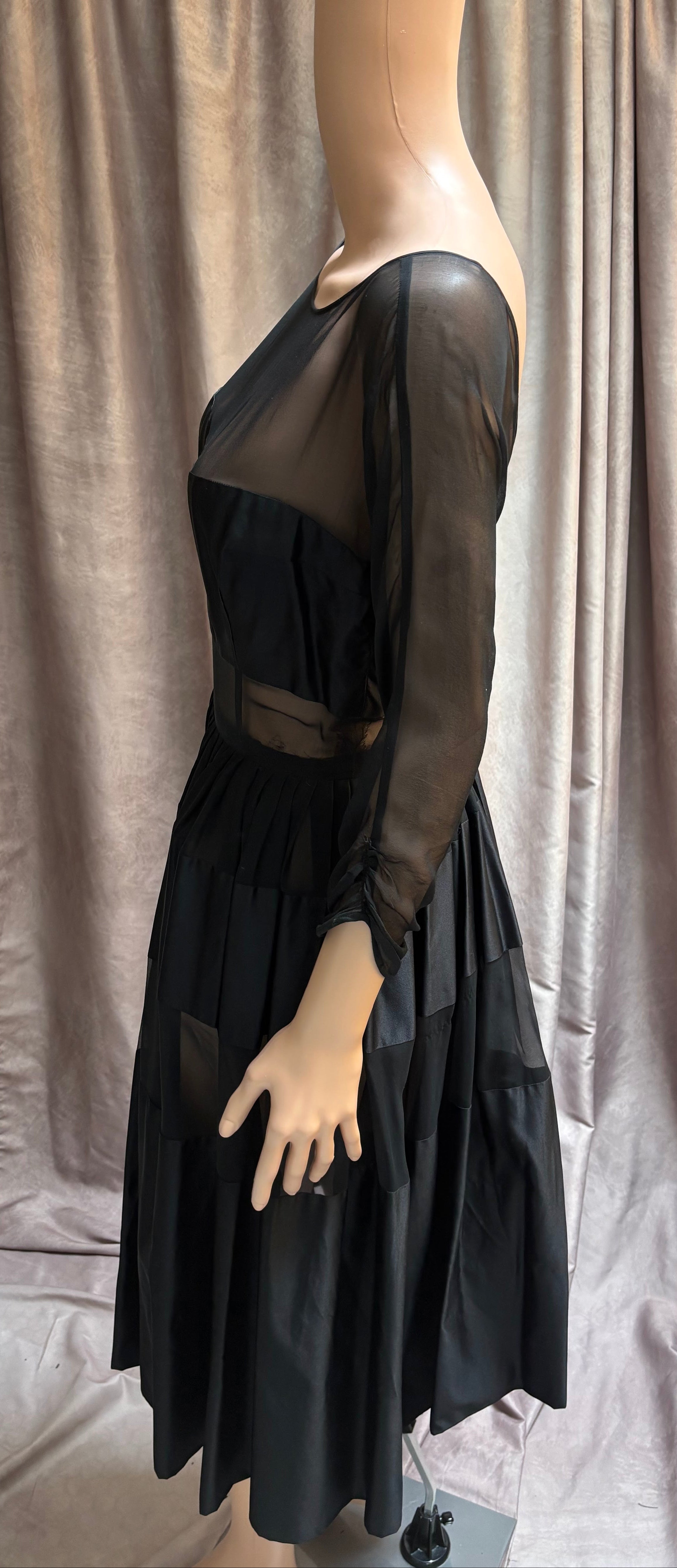 Black Sheer Mesh & Taffeta Midi Dress - Vintage treasure
